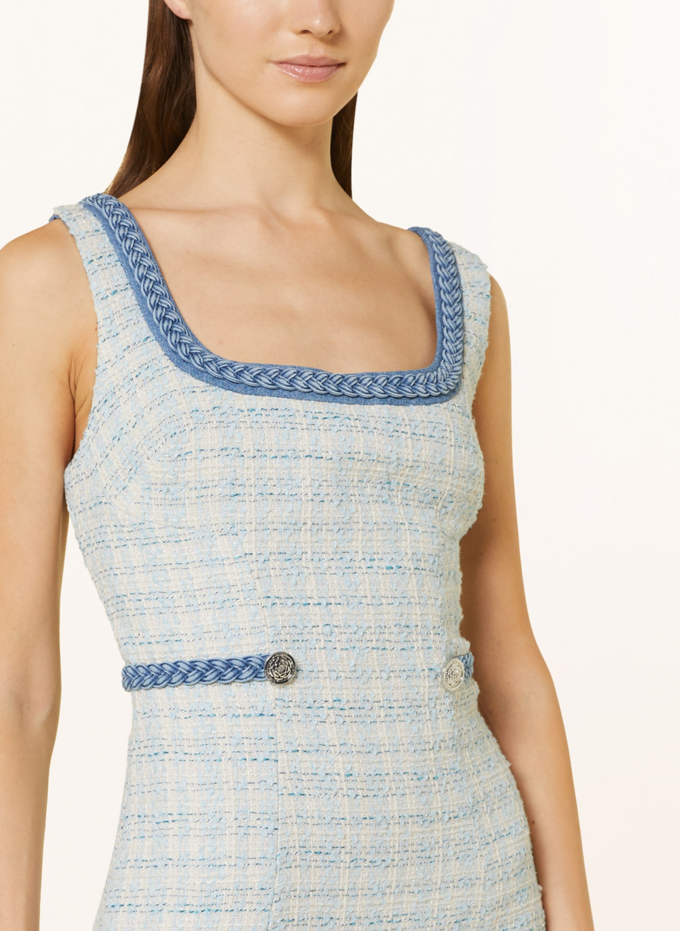 GUESS Tweed dress TOSCA with glitter thread, Color: CREAM/ BLUE/ LIGHT BLUE (Image 4)