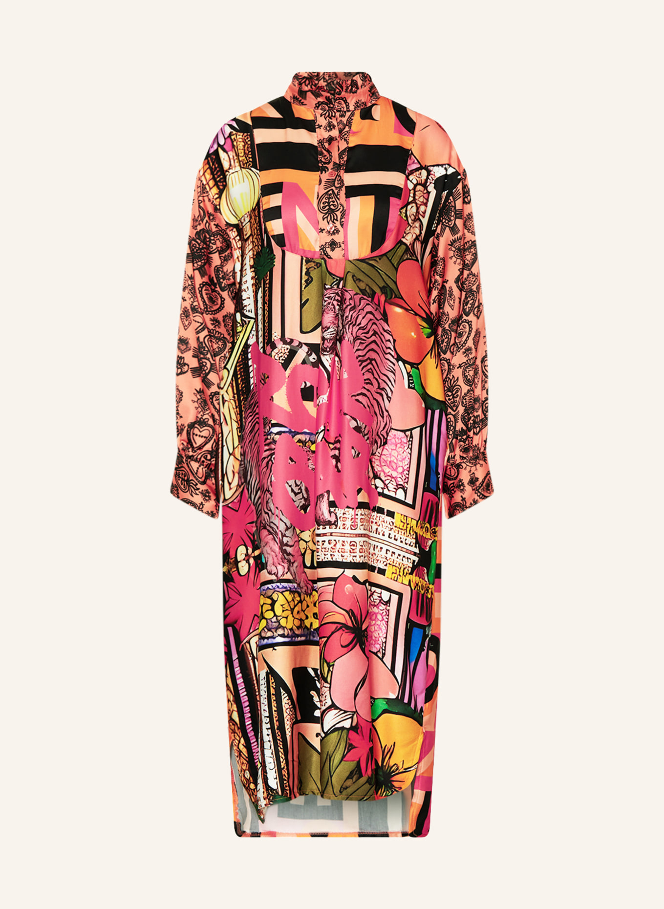 miss goodlife Satin dress FRUIT, Color: BLACK/ ORANGE/ PINK (Image 1)