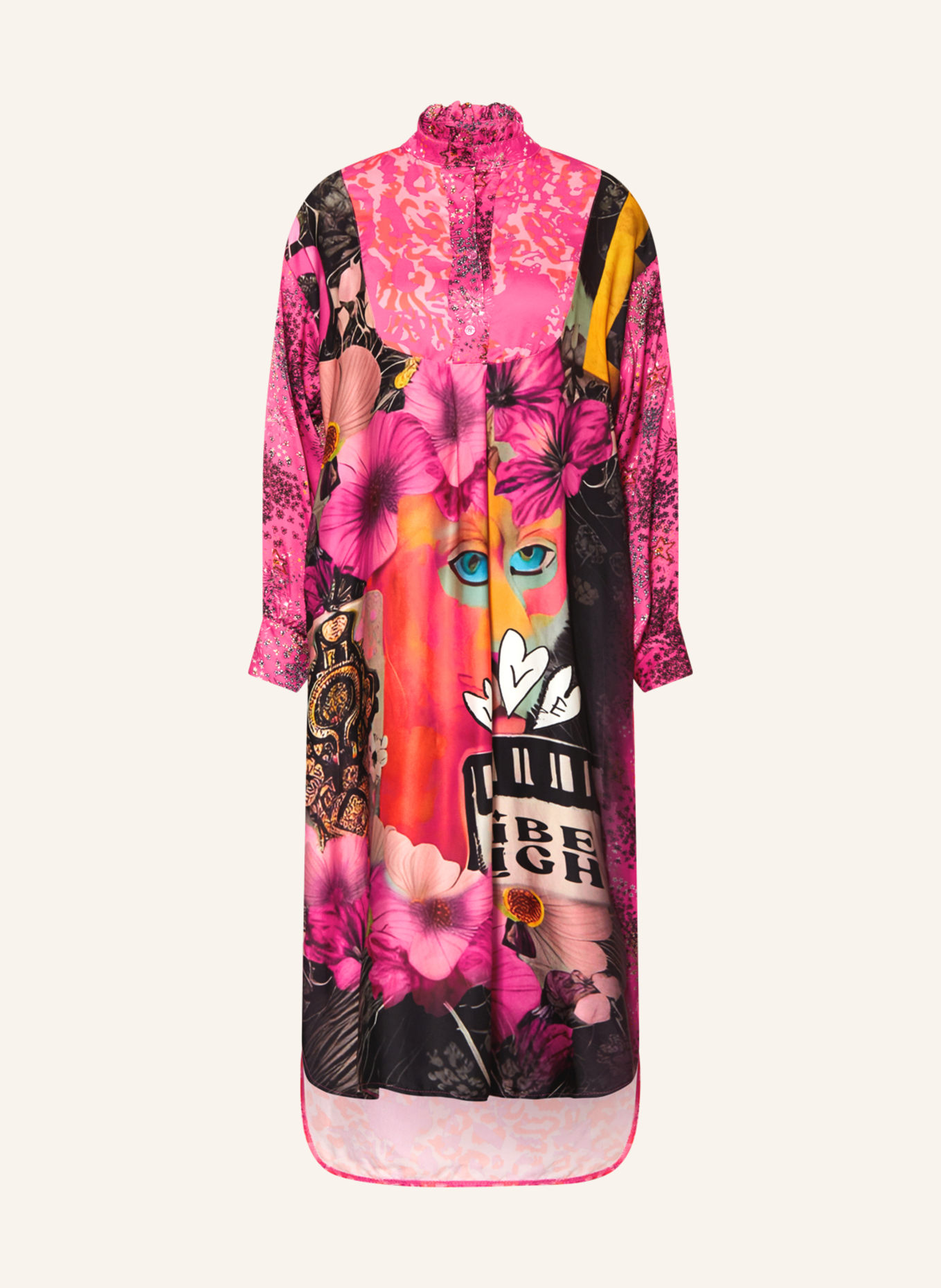 miss goodlife Satin dress TIGER LONG, Color: PINK/ BLACK/ ORANGE (Image 1)