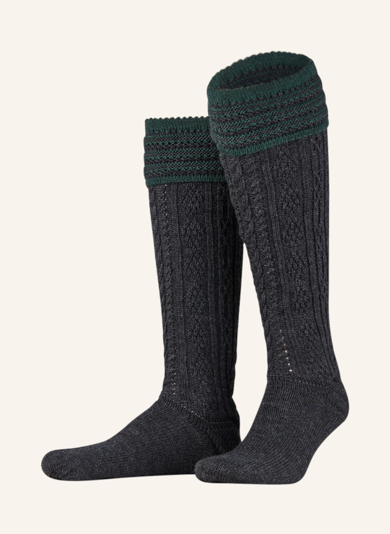 Gottseidank Trachten knee high stockings, Color: DARK GRAY/ DARK GREEN (Image 1)
