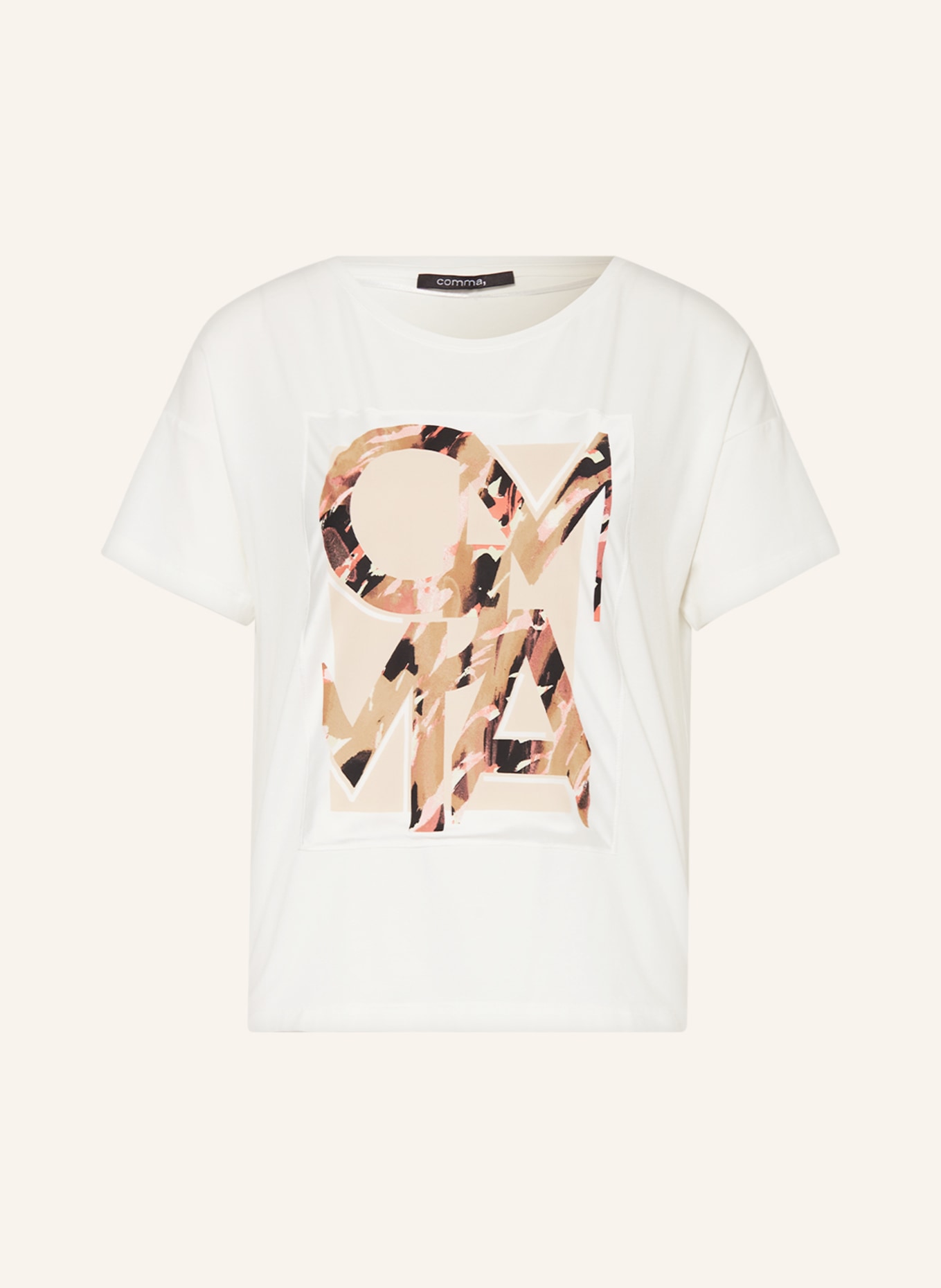 comma T-shirt, Color: WHITE/ BROWN/ LIGHT RED (Image 1)