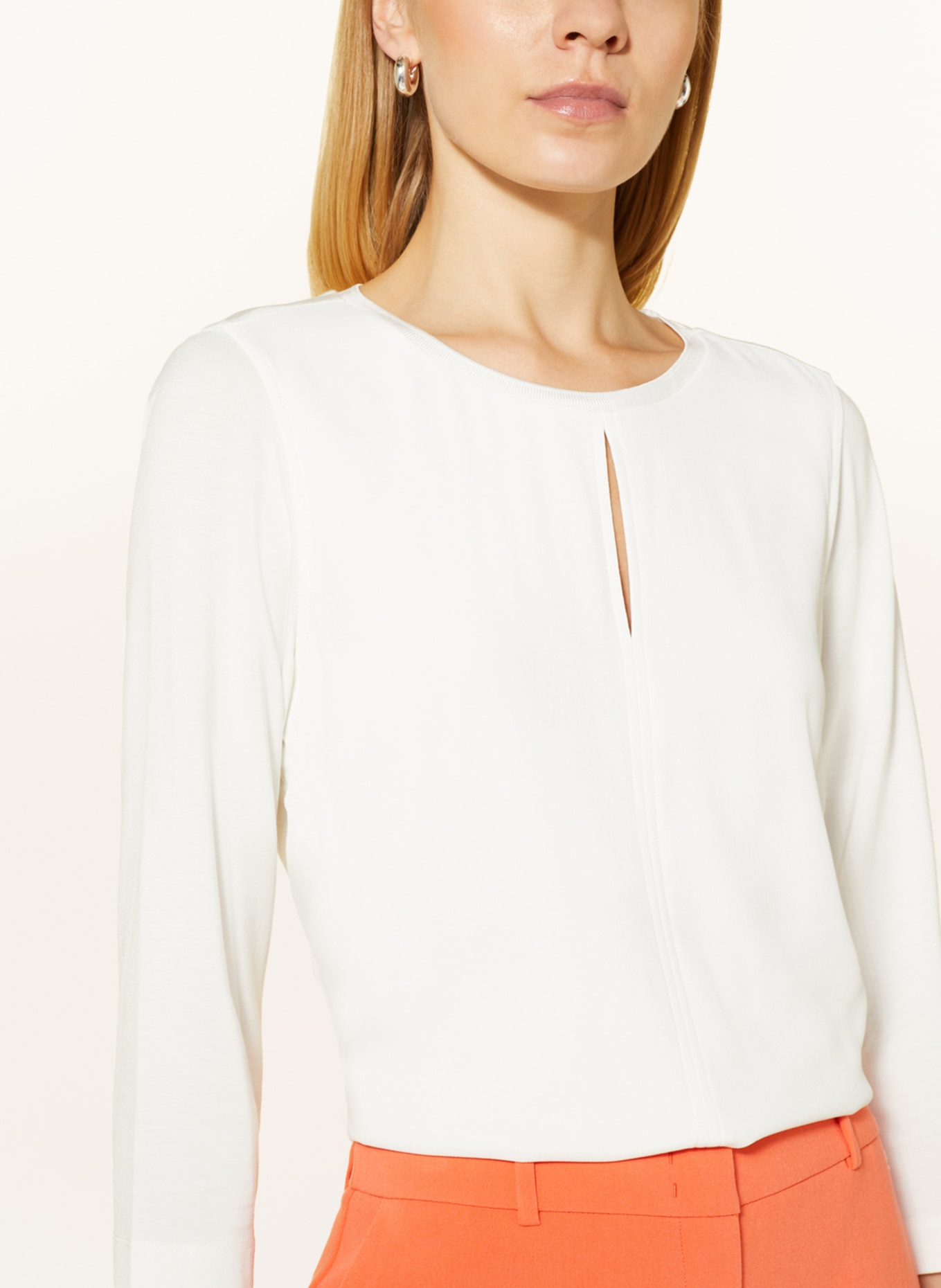 comma Shirt blouse in mixed materials with 3/4 sleeves, Color: WHITE (Image 4)