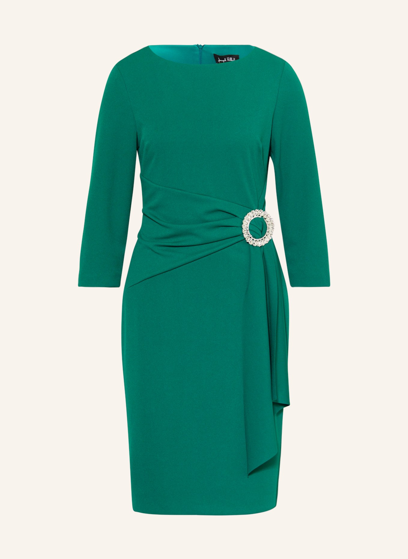 Joseph Ribkoff SIGNATURE Pouzdrové šaty s broží a 3/4 rukávem, Barva: TMAVĚ ZELENÁ (Obrázek 1)
