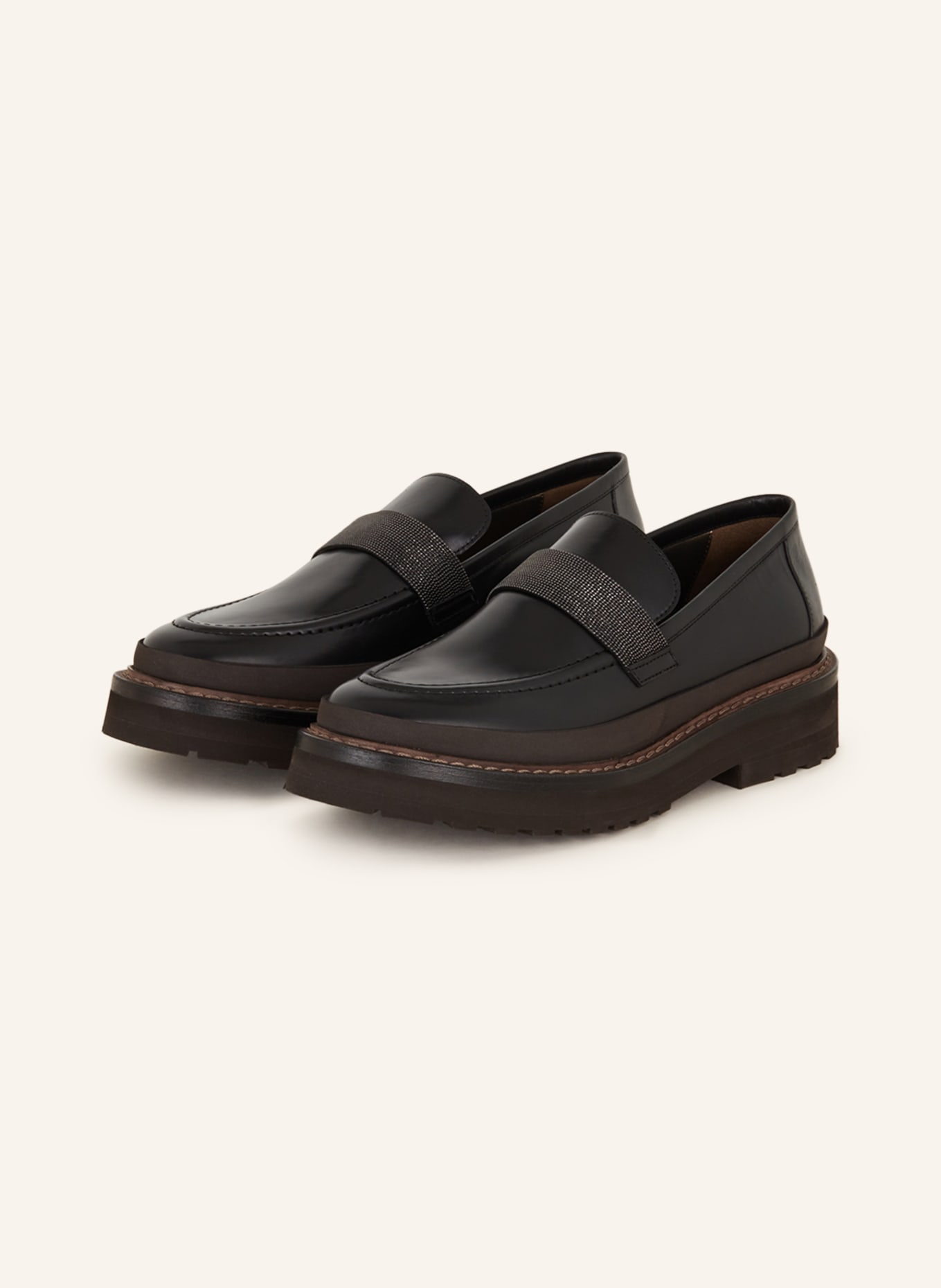 BRUNELLO CUCINELLI Penny loafers with decorative gems, Color: BLACK (Image 1)