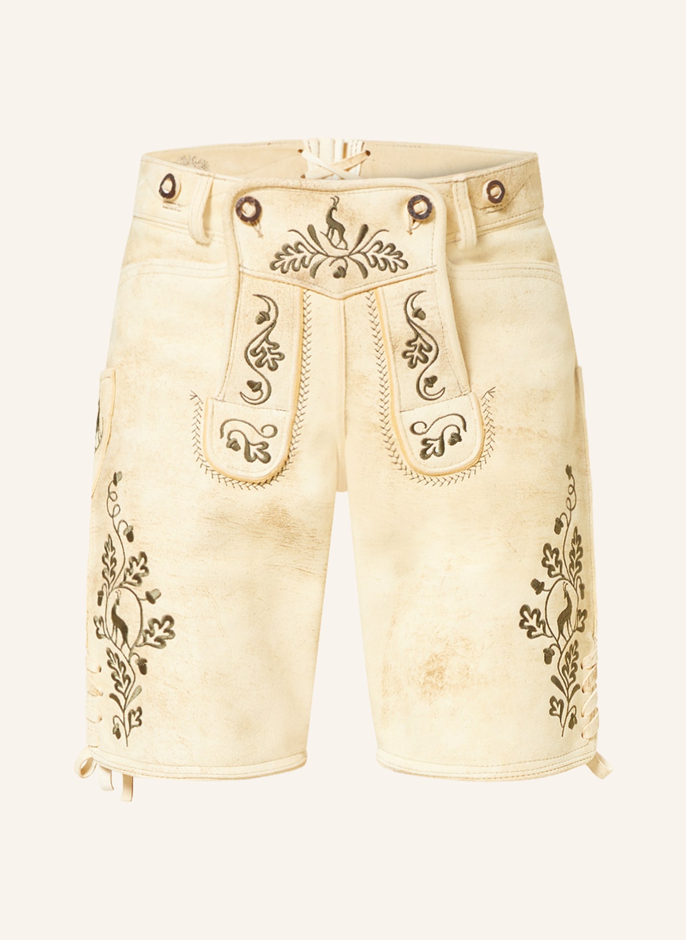 OSTARRICHI Spodnie skórzane w stylu ludowym LUDWIG, Kolor: BEŻOWY/ OLIWKOWY (Obrazek 1)
