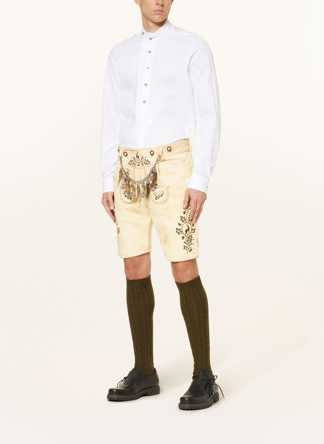 OSTARRICHI Spodnie skórzane w stylu ludowym LUDWIG, Kolor: BEŻOWY/ OLIWKOWY (Obrazek 2)