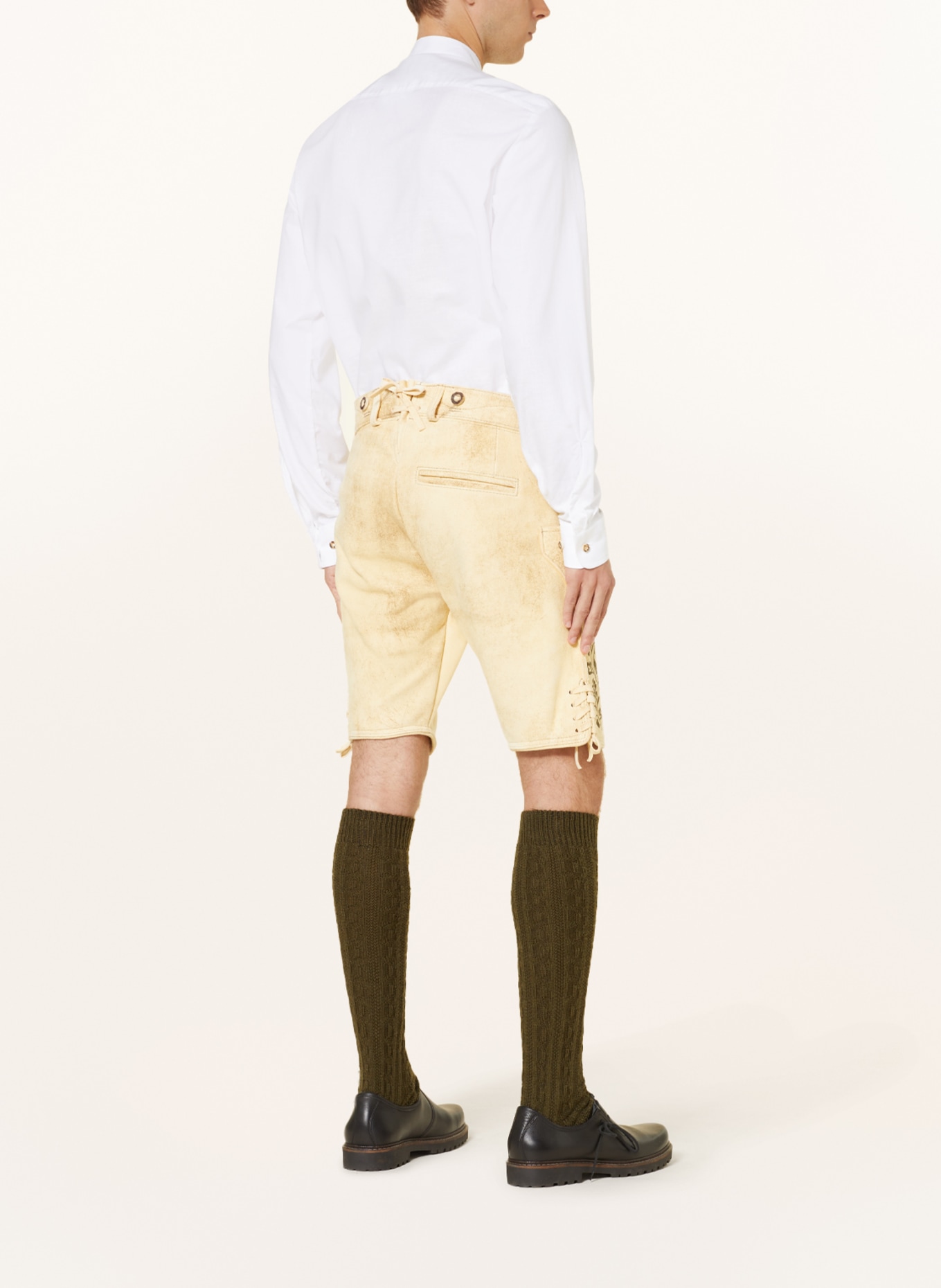 OSTARRICHI Spodnie skórzane w stylu ludowym LUDWIG, Kolor: BEŻOWY/ OLIWKOWY (Obrazek 3)