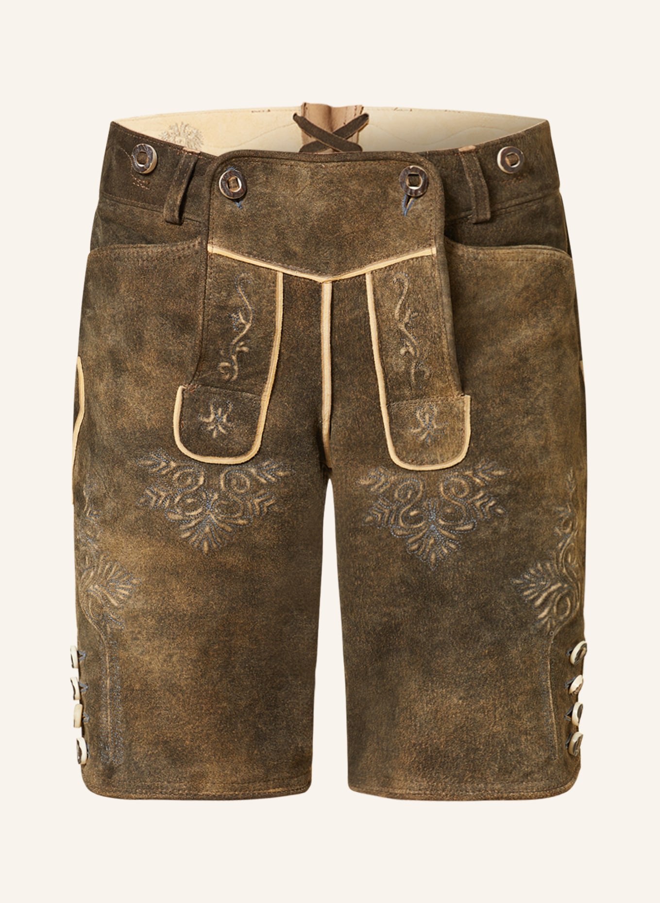 OSTARRICHI Spodnie skórzane w stylu ludowym DONAU, Kolor: CIEMNOBRĄZOWY/ BEŻOWY (Obrazek 1)