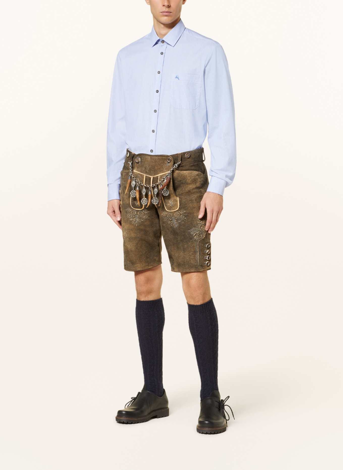 OSTARRICHI Spodnie skórzane w stylu ludowym DONAU, Kolor: CIEMNOBRĄZOWY/ BEŻOWY (Obrazek 2)