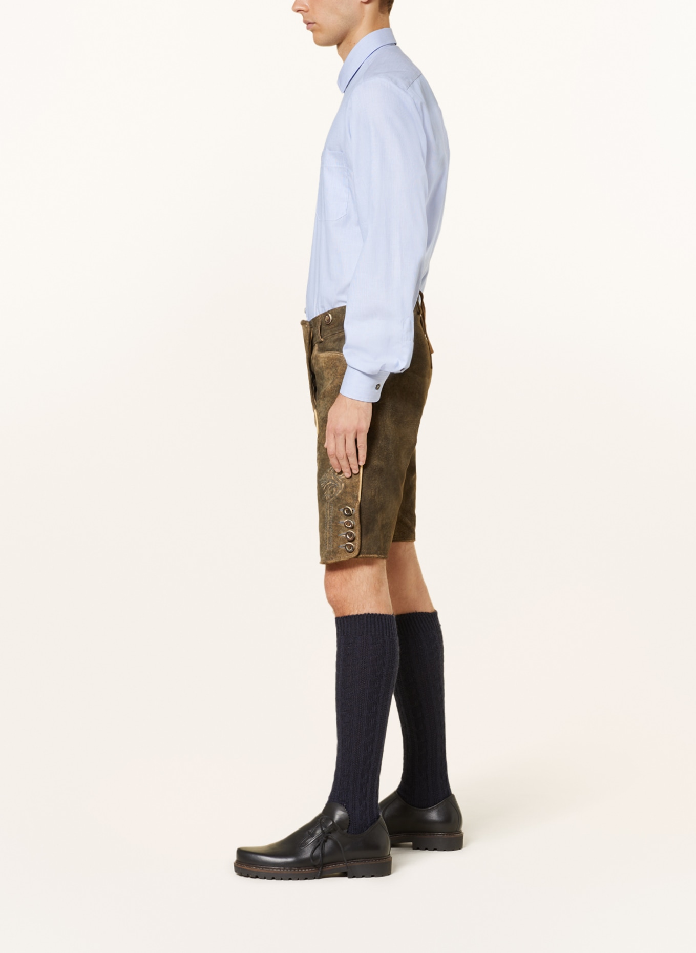 OSTARRICHI Spodnie skórzane w stylu ludowym DONAU, Kolor: CIEMNOBRĄZOWY/ BEŻOWY (Obrazek 4)