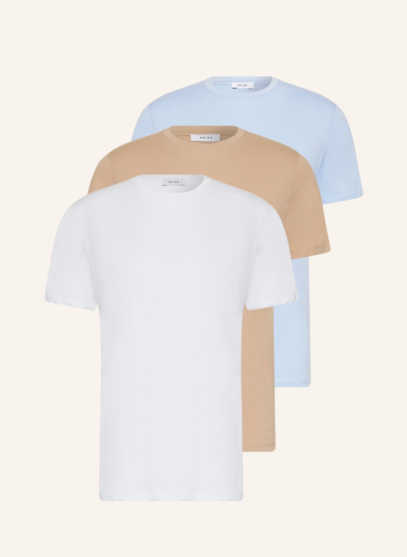 REISS 3er-Pack T-Shirts BLESS, Farbe: WEISS/ BEIGE/ HELLBLAU (Bild 1)