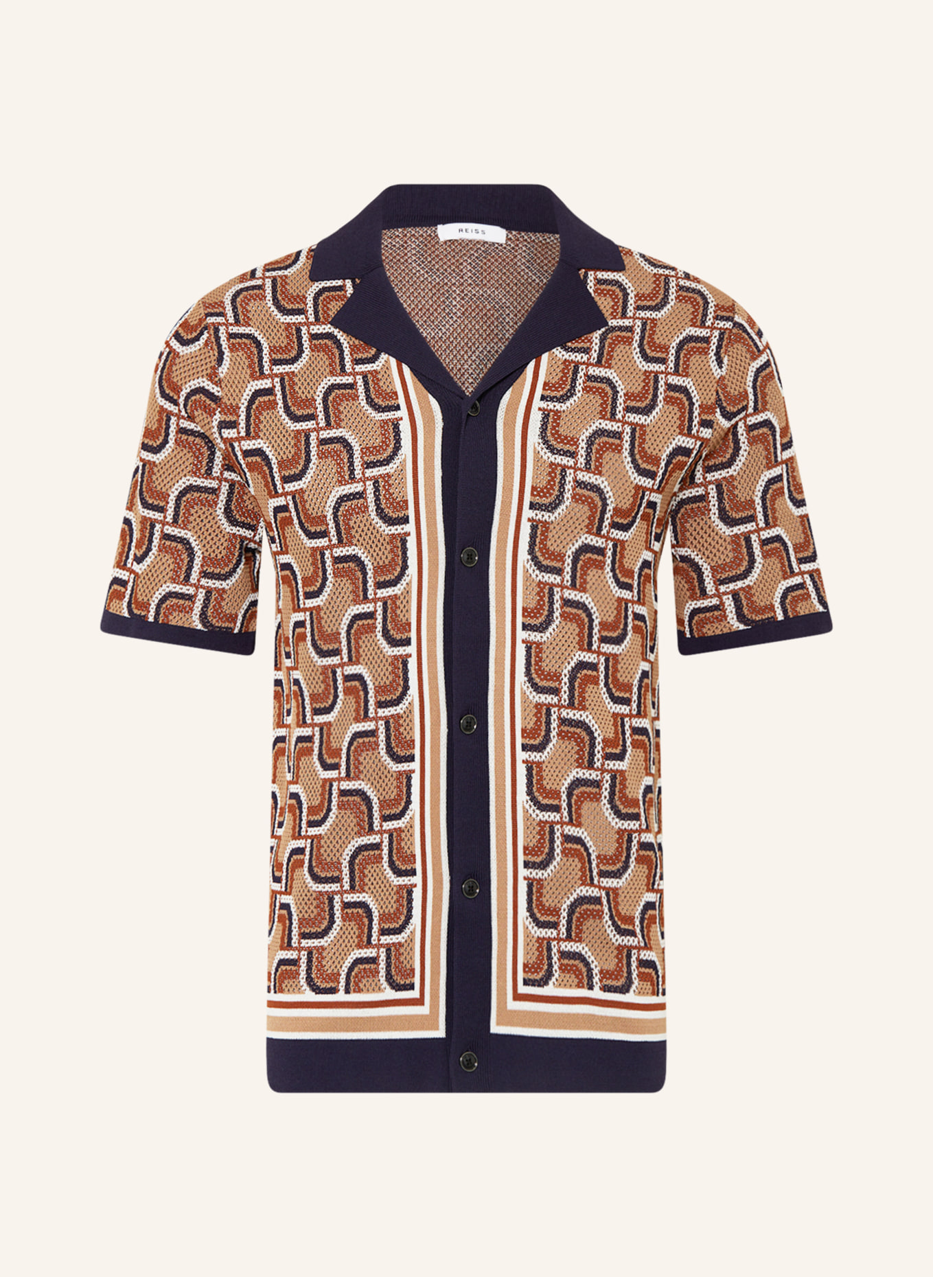 REISS Dzianinowa koszula z klapami LOTUS extra slim fit, Kolor: GRANATOWY/ BEŻOWY/ BRĄZOWY (Obrazek 1)