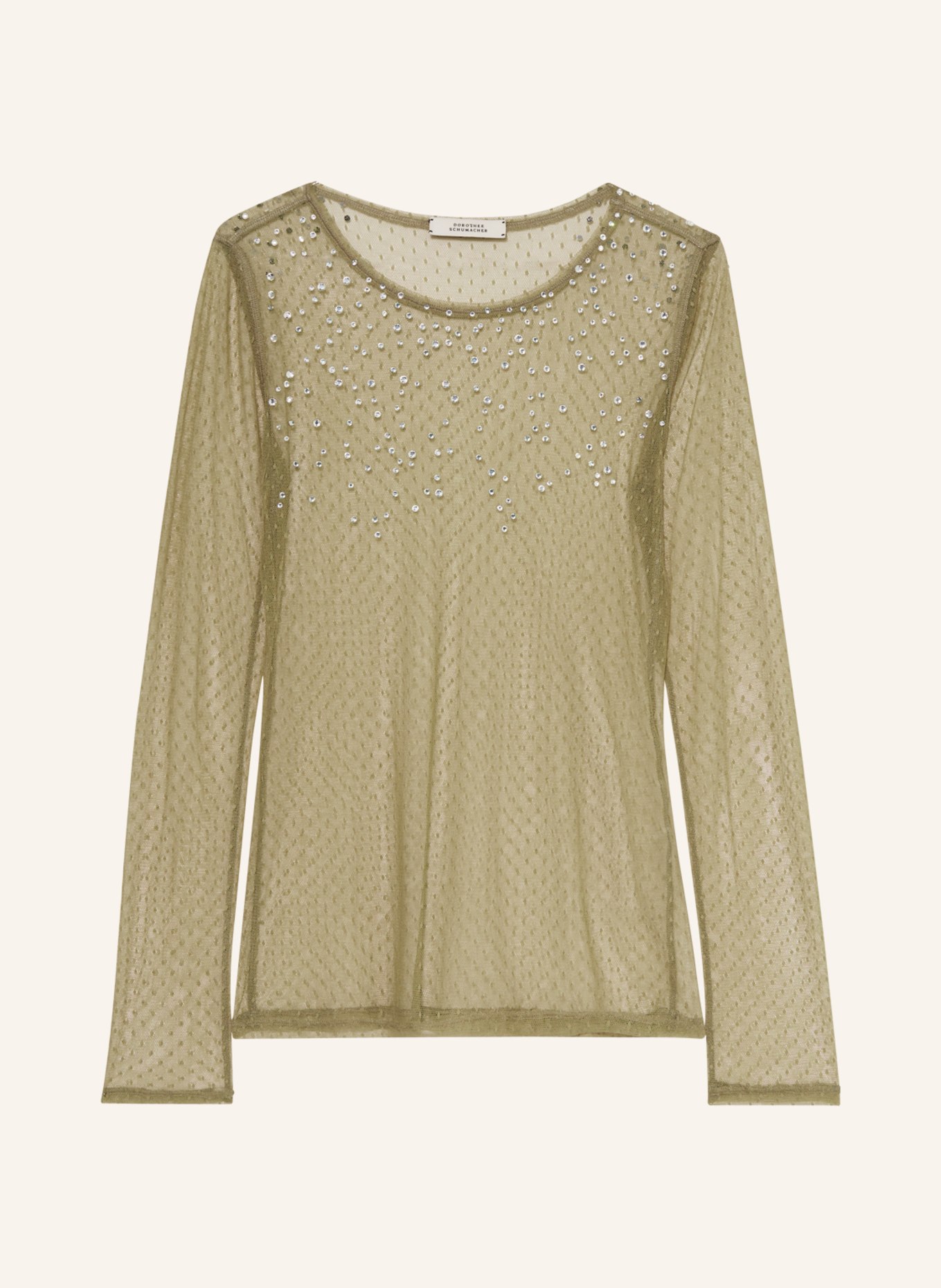 DOROTHEE SCHUMACHER Long sleeve shirt made of mesh with glittering stones, Color: KHAKI (Image 1)