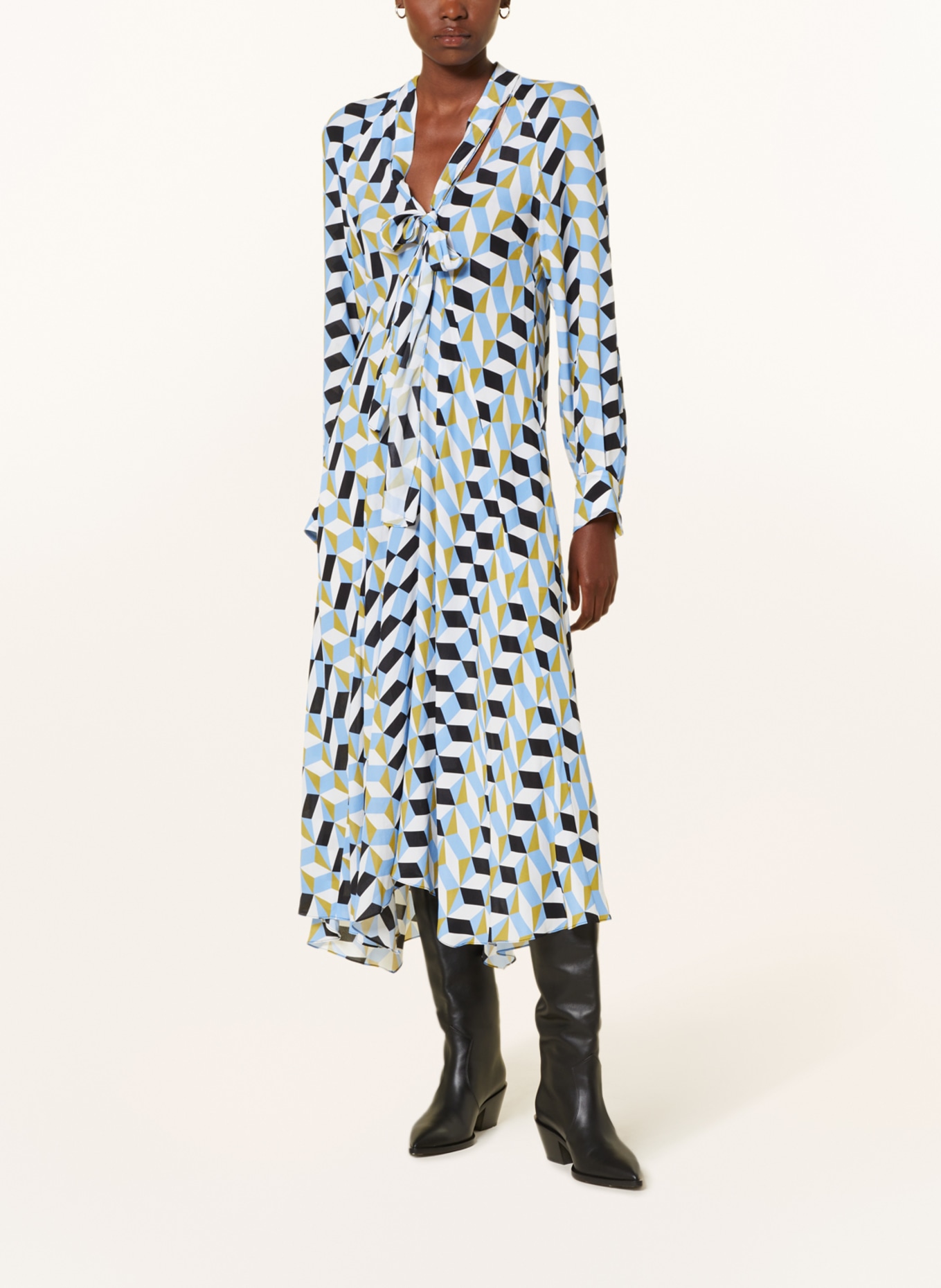 DOROTHEE SCHUMACHER Šaty s vázačkou s hedvábím, Barva: BÍLÁ/ TMAVĚ MODRÁ/ OLIVOVÁ (Obrázek 2)
