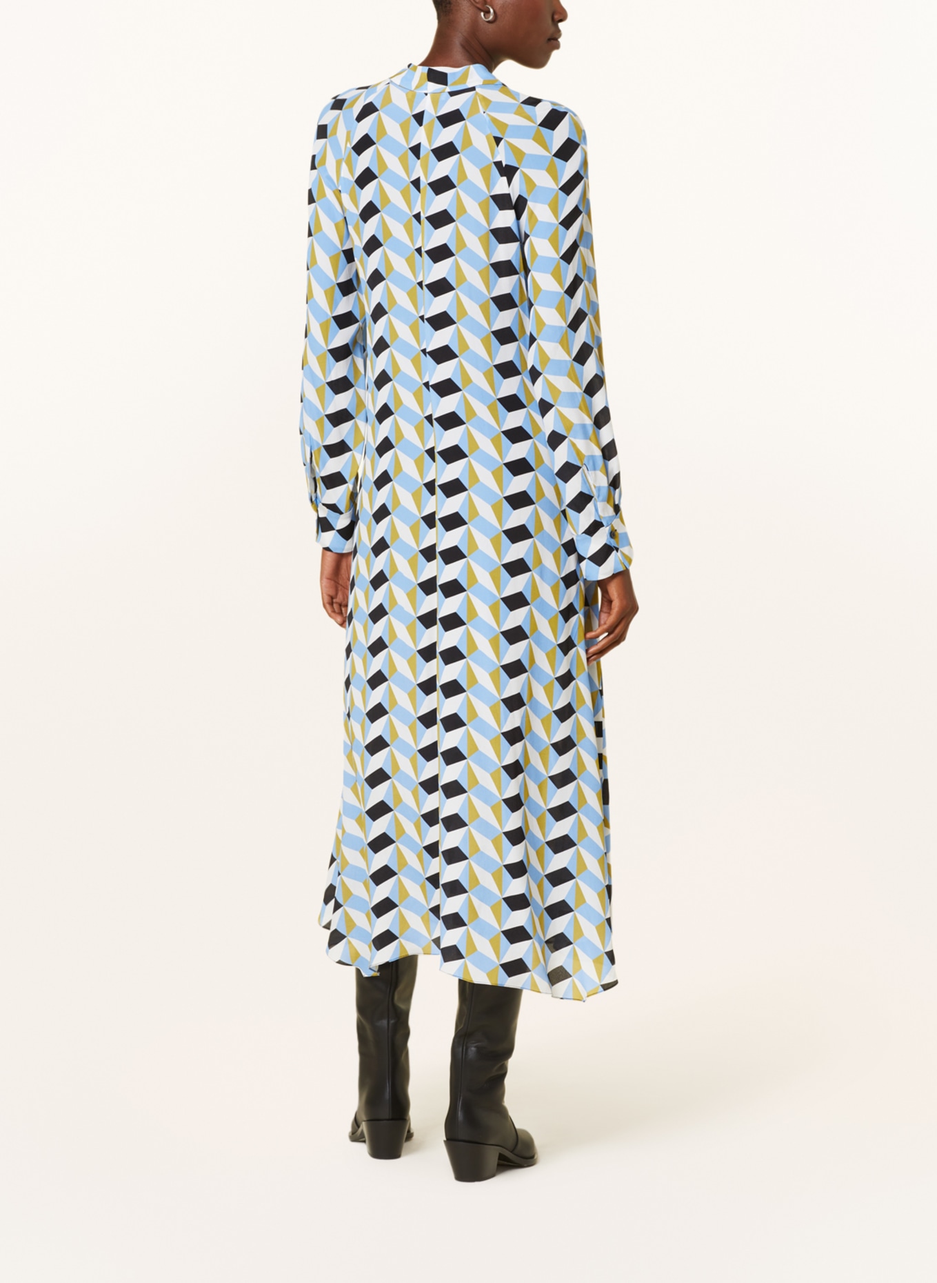 DOROTHEE SCHUMACHER Bow tie collar dress with silk, Color: WHITE/ LIGHT BLUE/ OLIVE (Image 3)