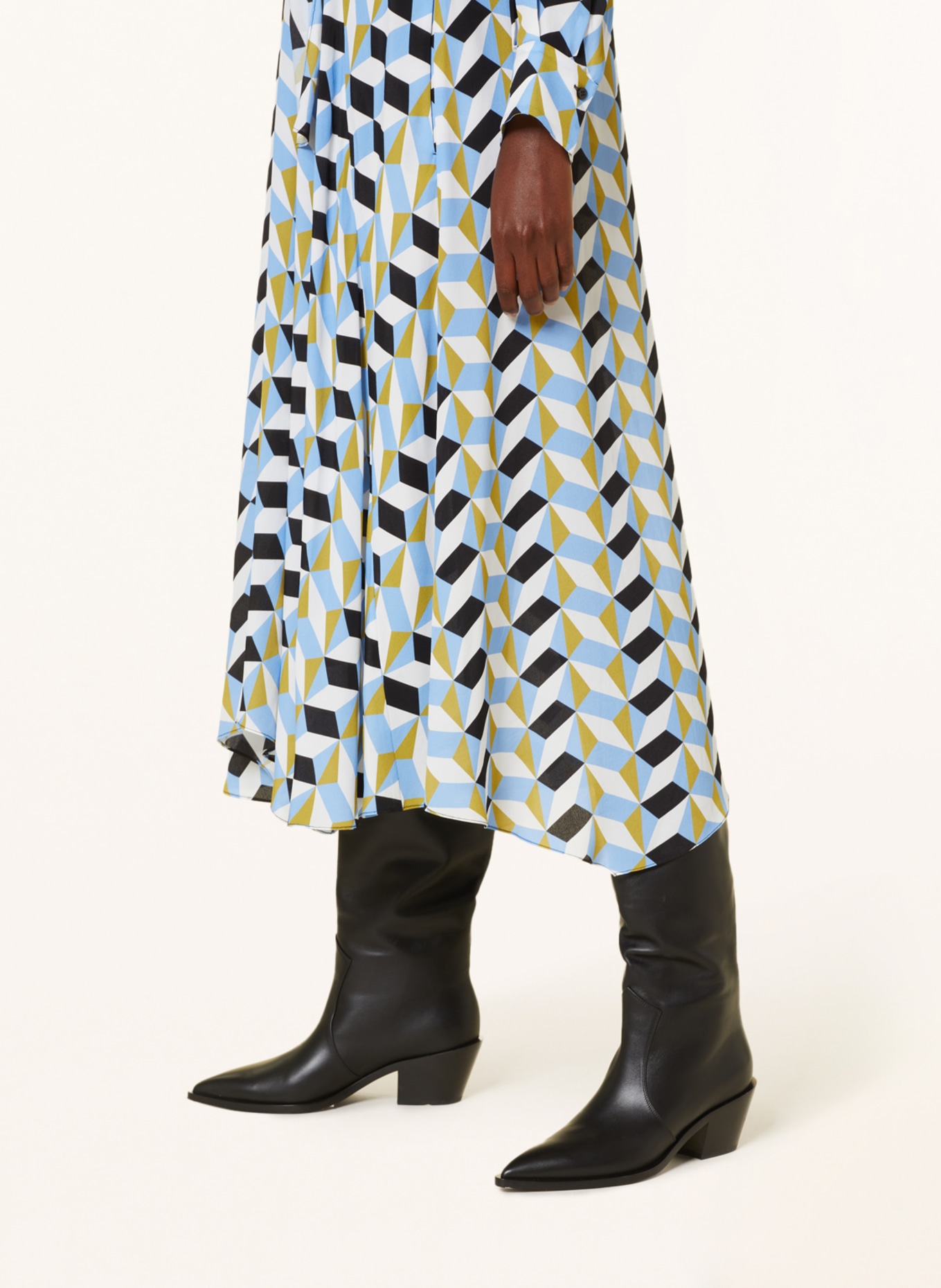 DOROTHEE SCHUMACHER Sukienka z kokardą z dodatkiem jedwabiu, Kolor: BIAŁY/ JASNONIEBIESKI/ OLIWKOWY (Obrazek 4)