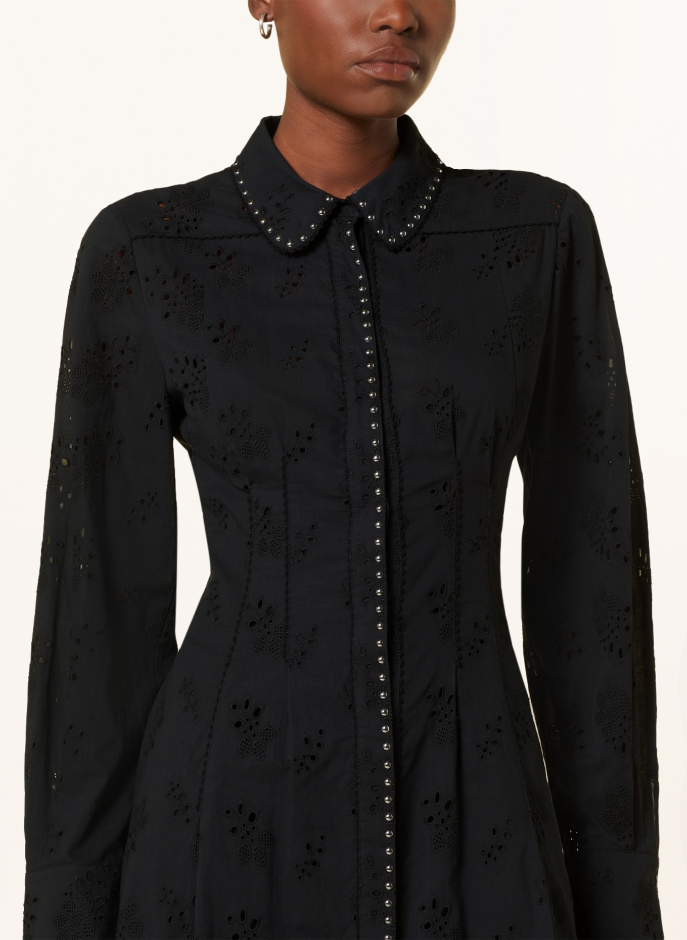 DOROTHEE SCHUMACHER Shirt dress with broderie anglaise and rivets, Color: BLACK (Image 4)
