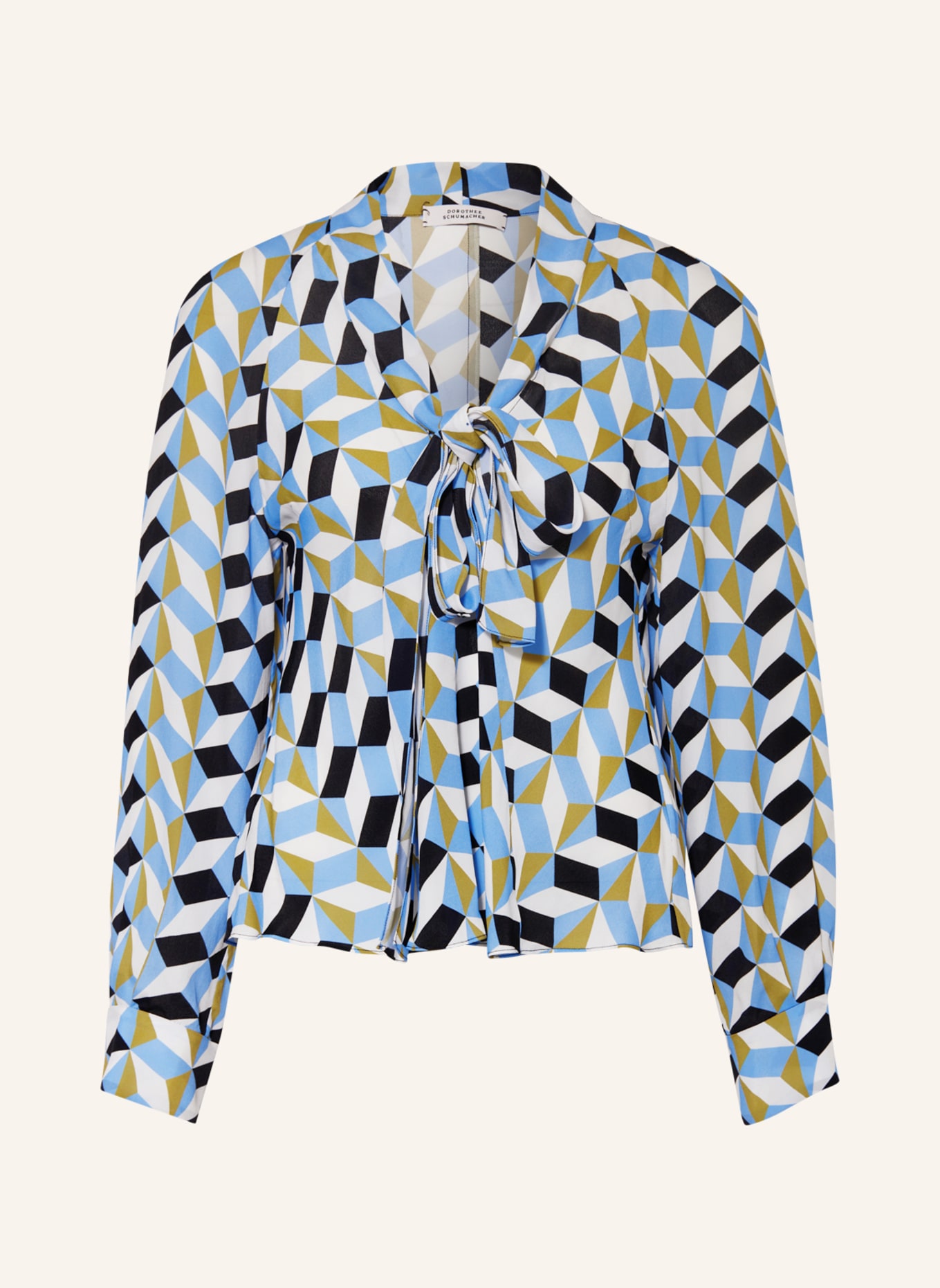 DOROTHEE SCHUMACHER Bow-tie blouse with silk, Color: BLUE/ OLIVE/ WHITE (Image 1)