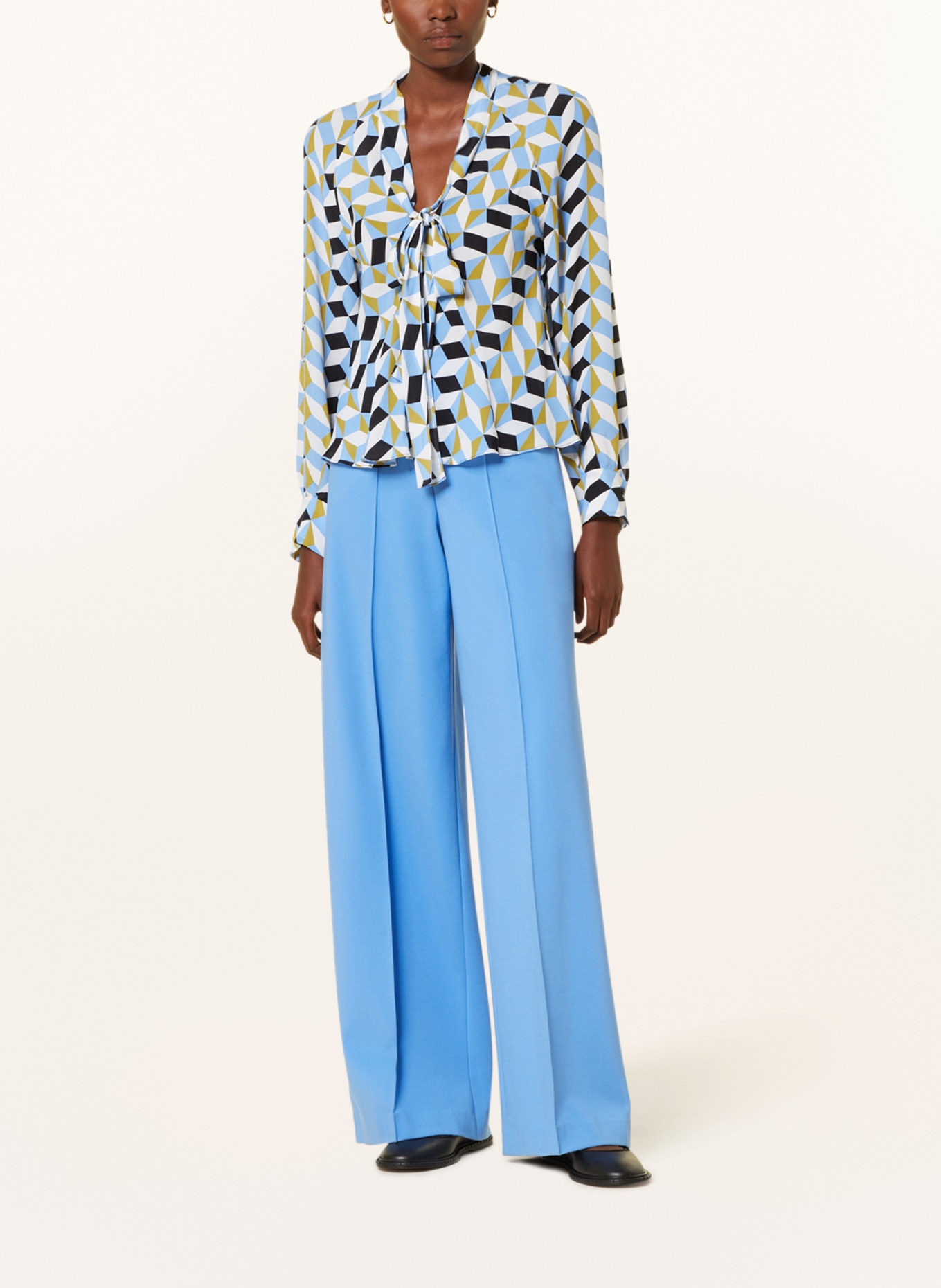 DOROTHEE SCHUMACHER Bow-tie blouse with silk, Color: BLUE/ OLIVE/ WHITE (Image 2)