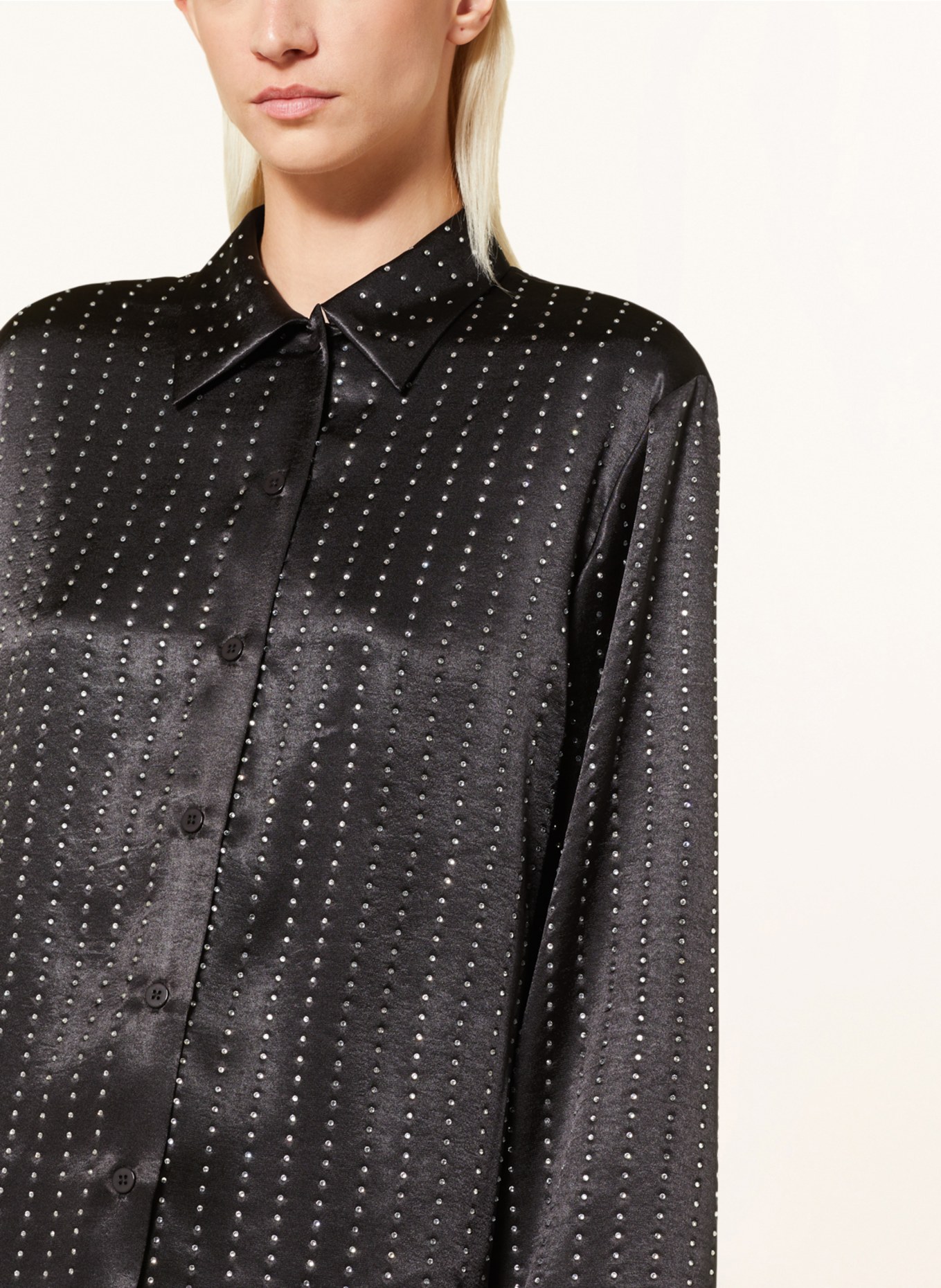 BAUM UND PFERDGARTEN Shirt blouse MARIKO with decorative gems, Color: BLACK/ SILVER (Image 4)