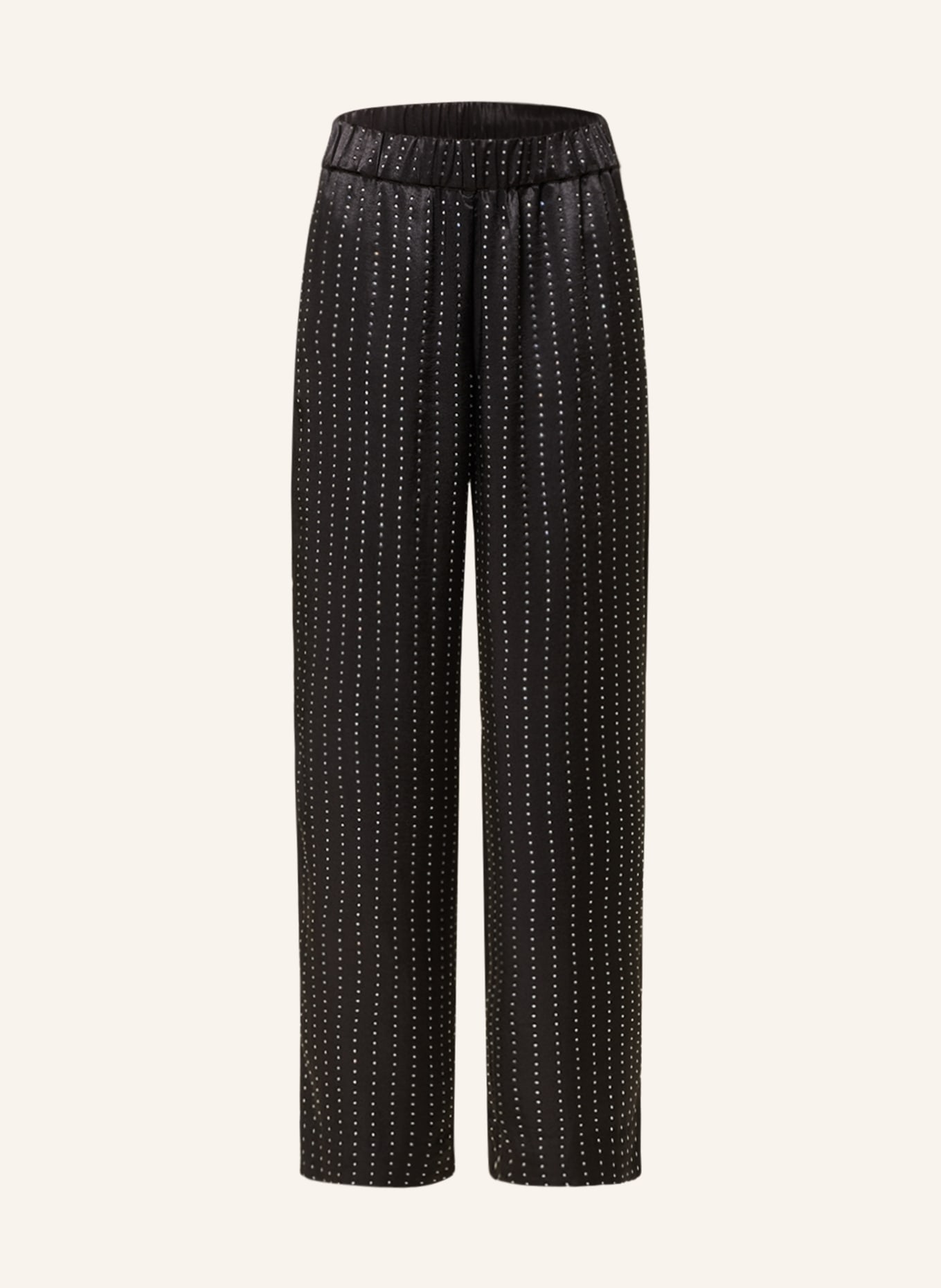 BAUM UND PFERDGARTEN Satin trousers NALA with decorative gems, Color: BLACK/ SILVER (Image 1)