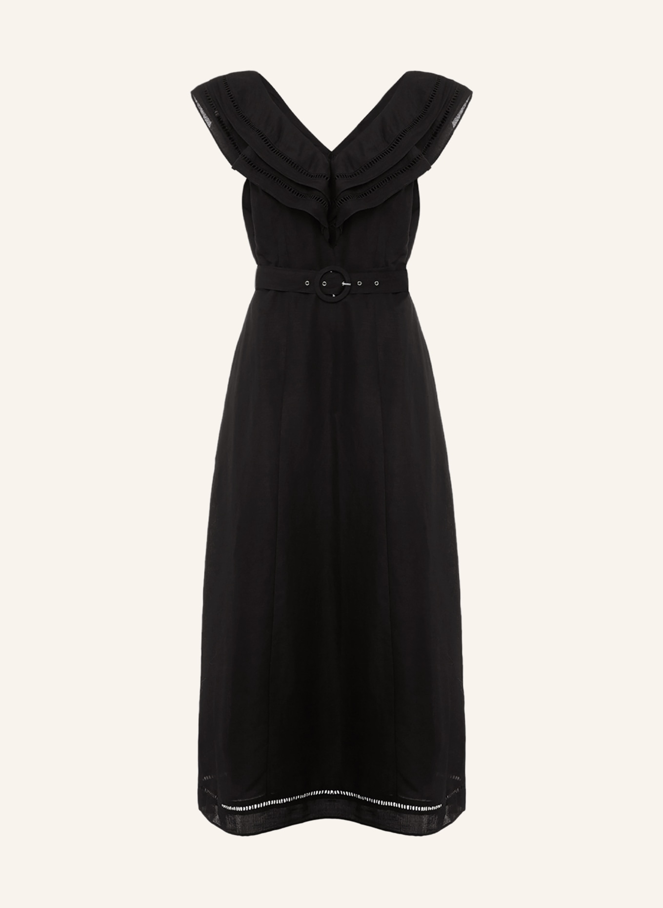 Phase Eight Dress JULIETA with linen and ruffles, Color: BLACK (Image 1)