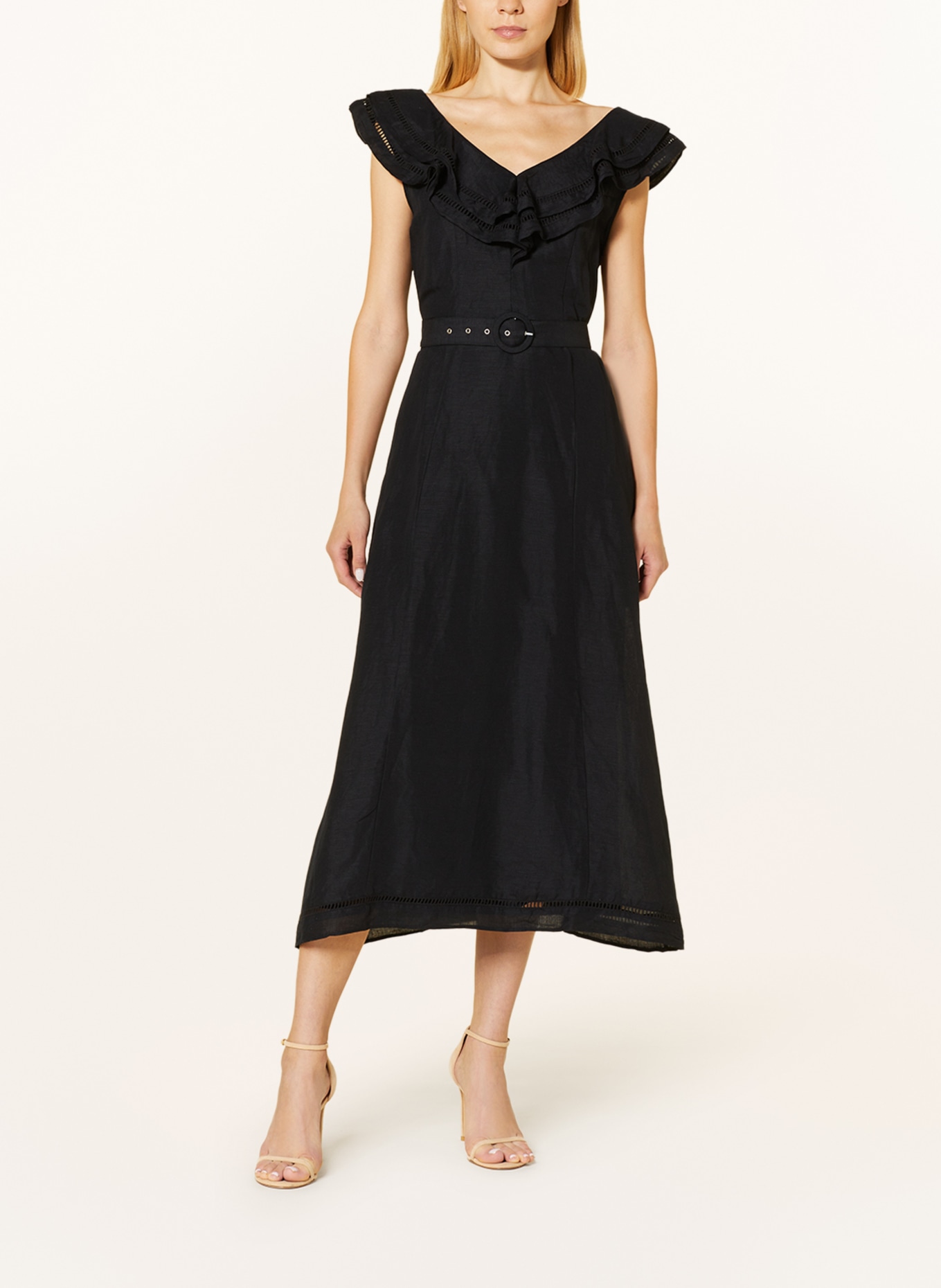 Phase Eight Dress JULIETA with linen and ruffles, Color: BLACK (Image 2)