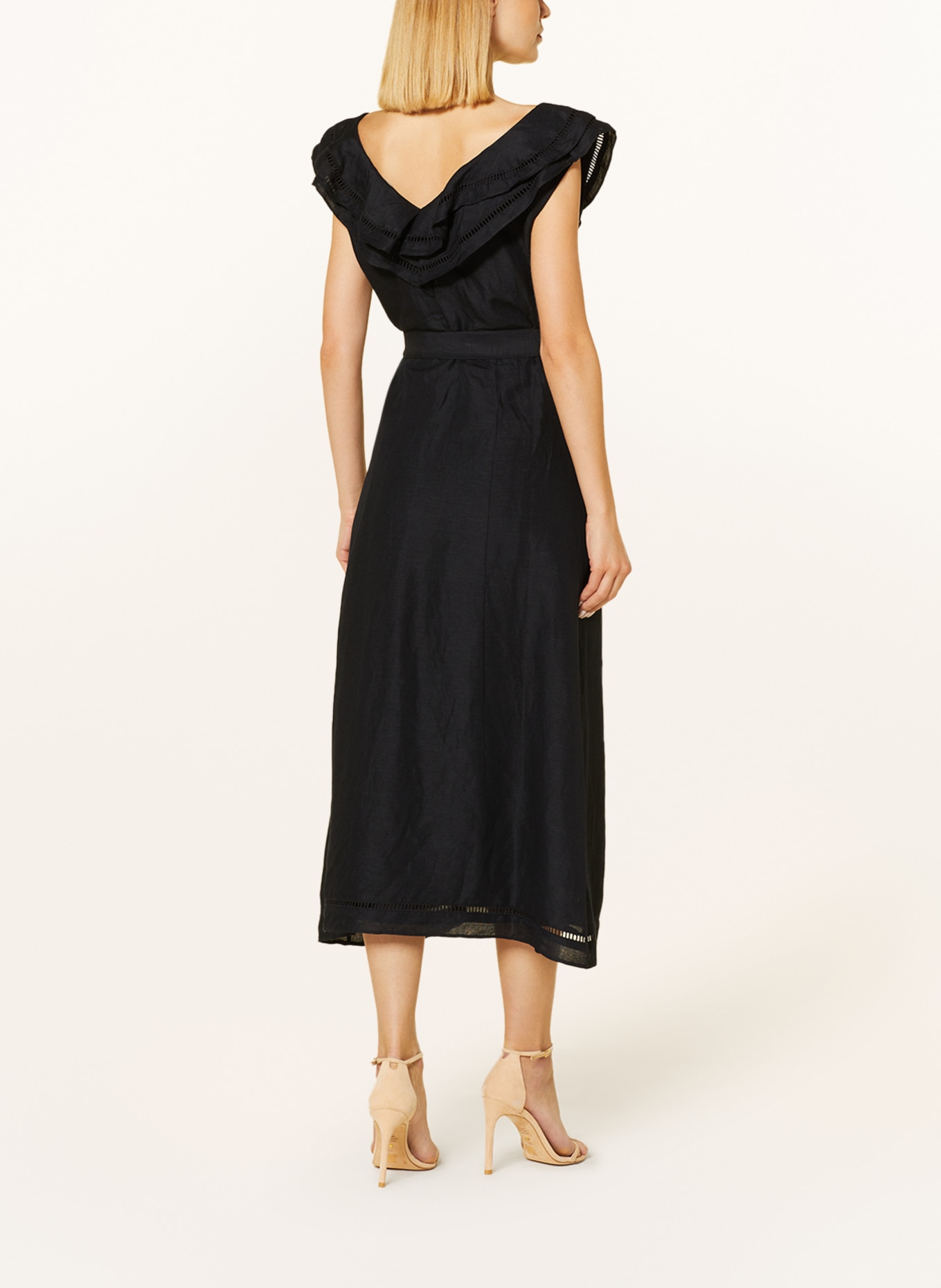 Phase Eight Dress JULIETA with linen and ruffles, Color: BLACK (Image 3)