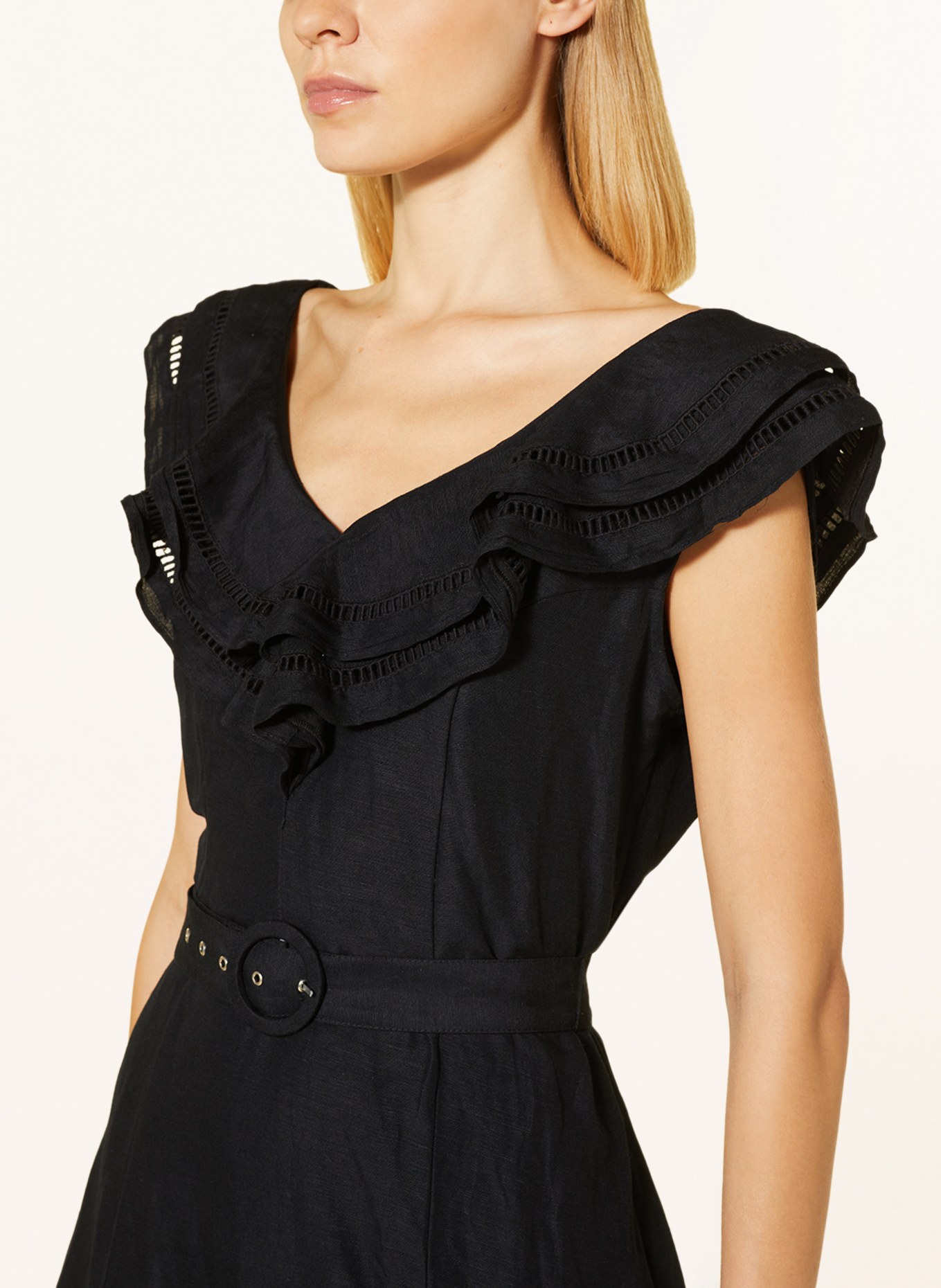 Phase Eight Dress JULIETA with linen and ruffles, Color: BLACK (Image 4)