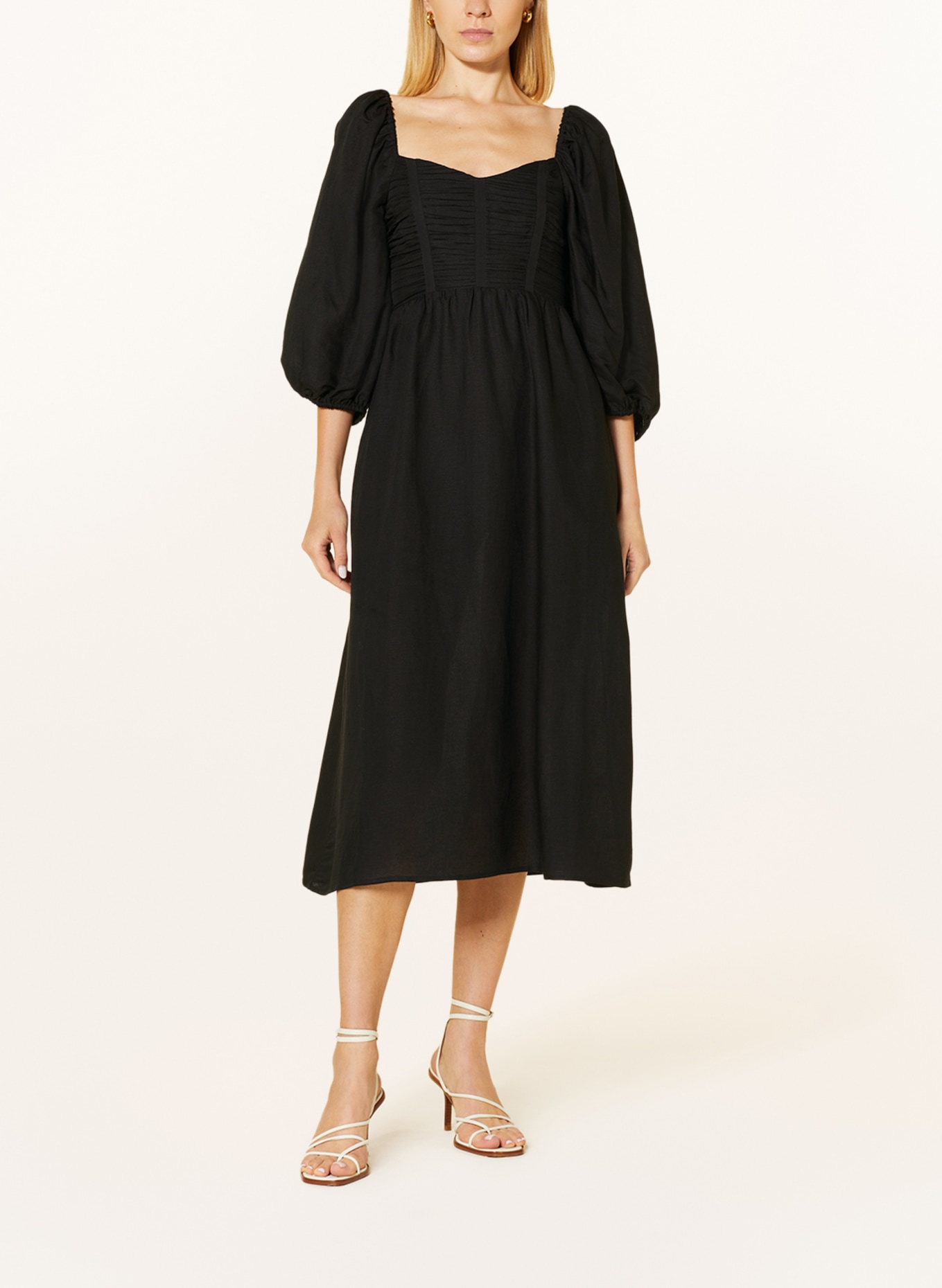 Phase Eight Dress SHOLA with linen and 3/4 sleeves, Color: BLACK (Image 2)