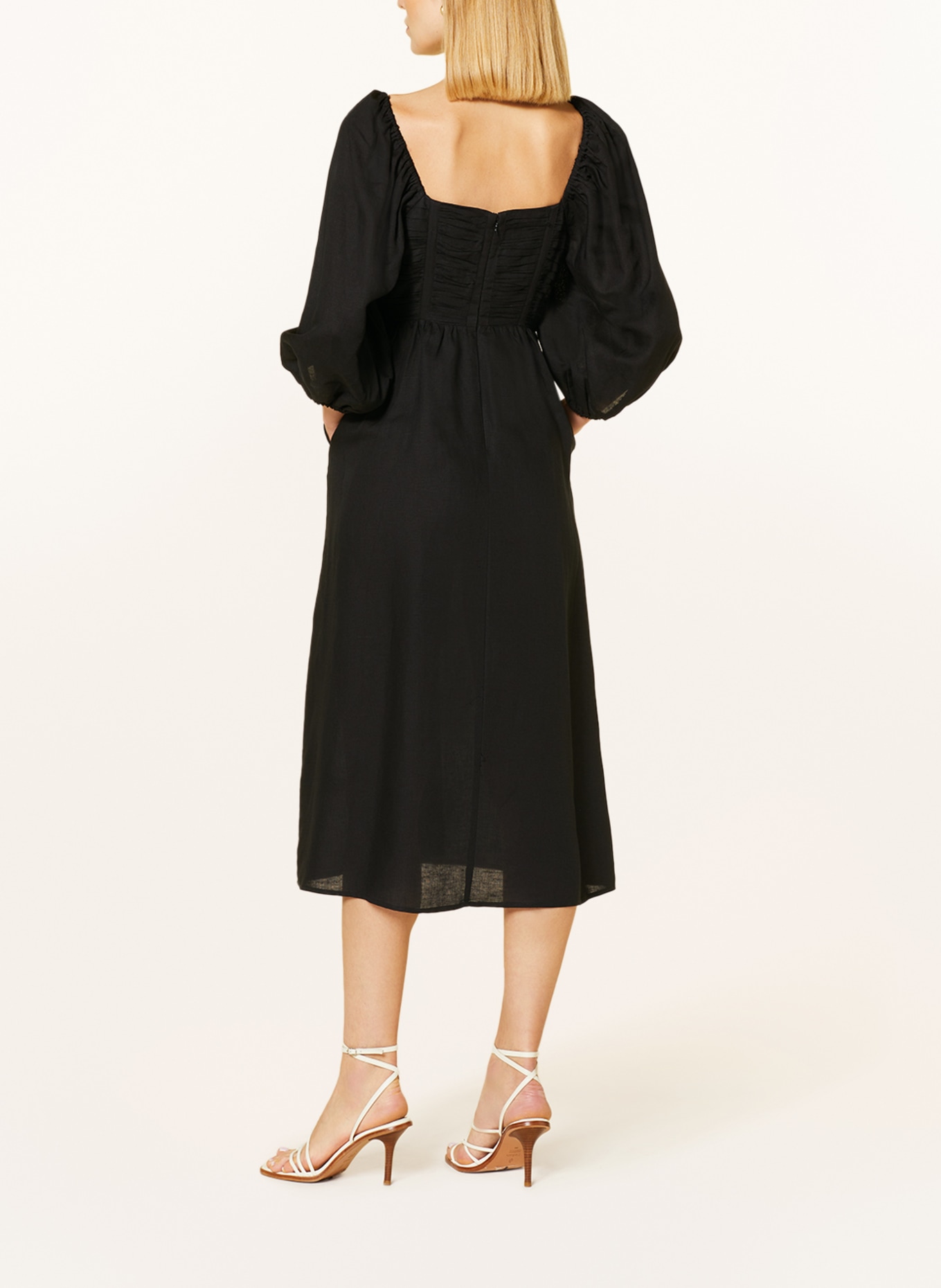 Phase Eight Dress SHOLA with linen and 3/4 sleeves, Color: BLACK (Image 3)