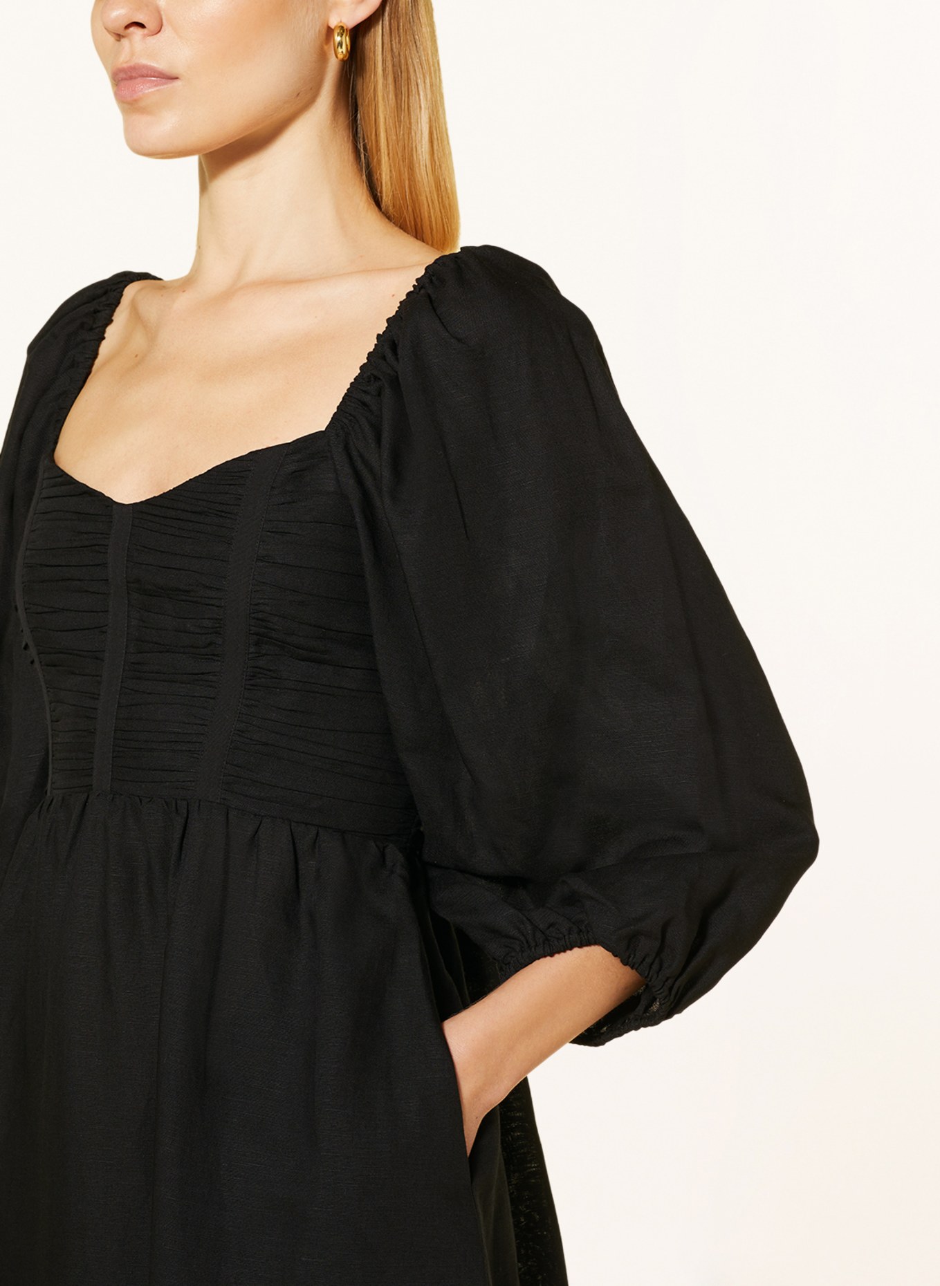 Phase Eight Dress SHOLA with linen and 3/4 sleeves, Color: BLACK (Image 4)