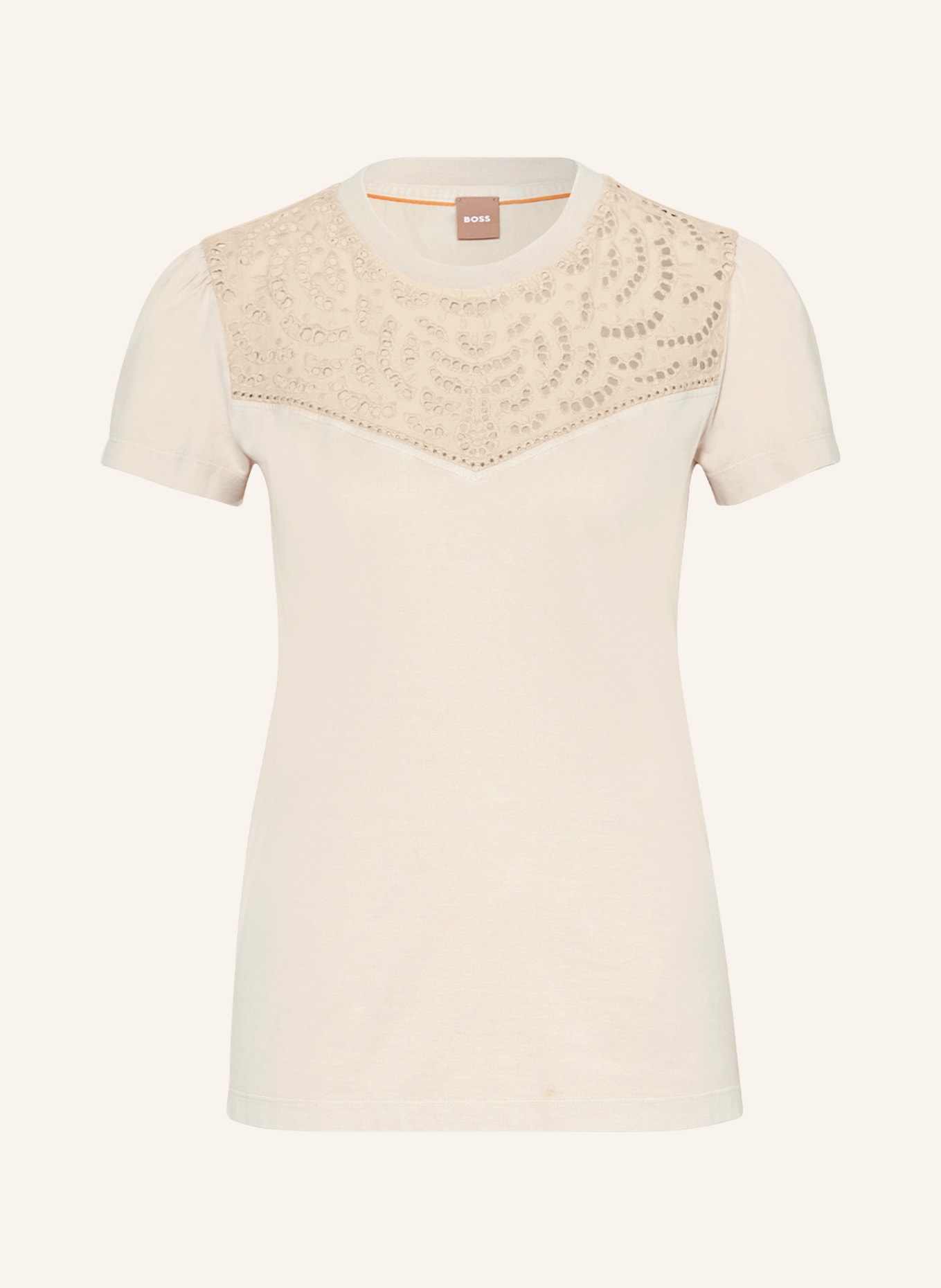 BOSS T-shirt EMBRA with broderie anglaise, Color: LIGHT BROWN (Image 1)