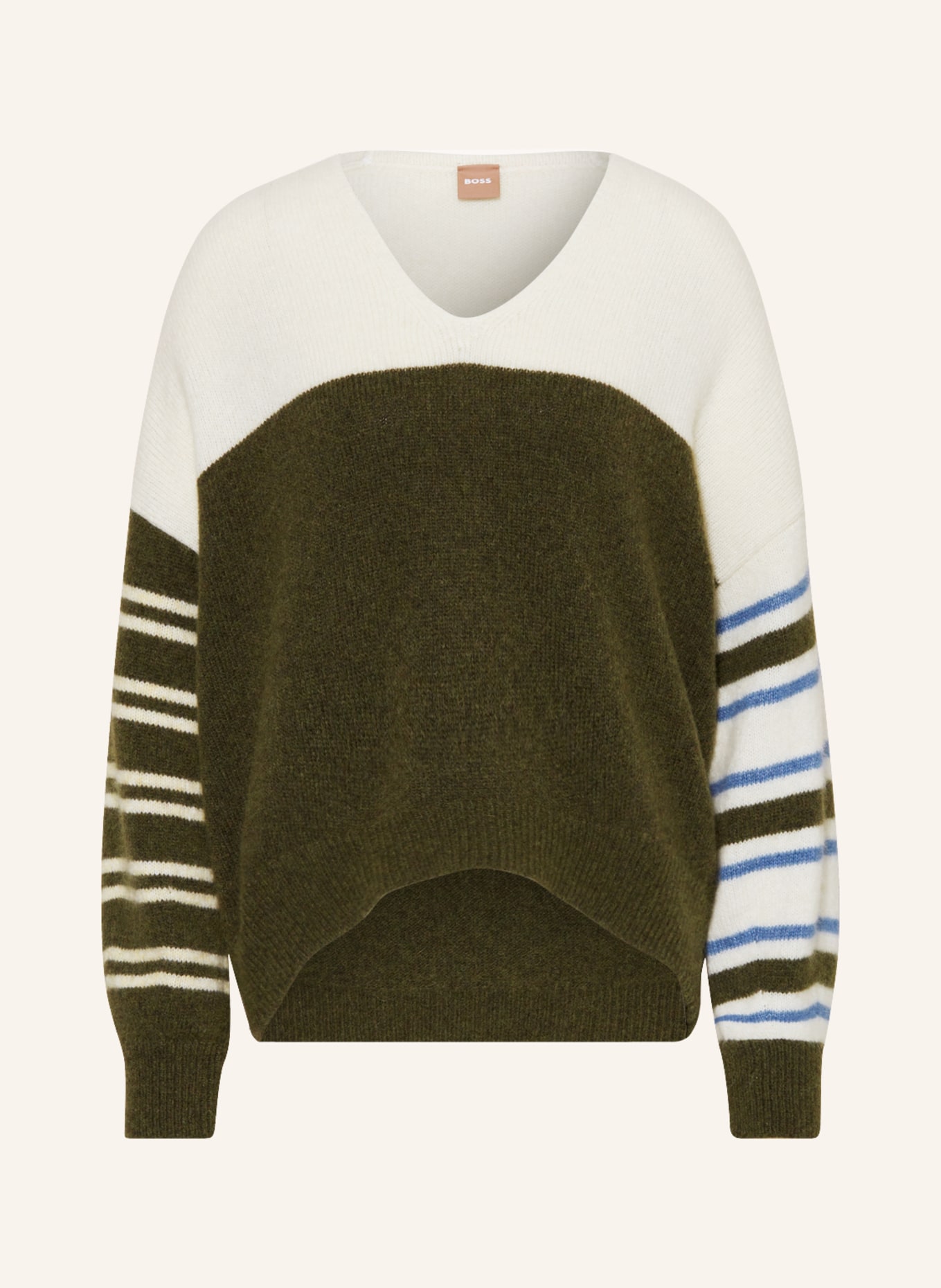 BOSS Sweter FONDY z dodatkiem alpaki, Kolor: OLIWKOWY/ KREMOWY/ JASNOŻÓŁTY (Obrazek 1)