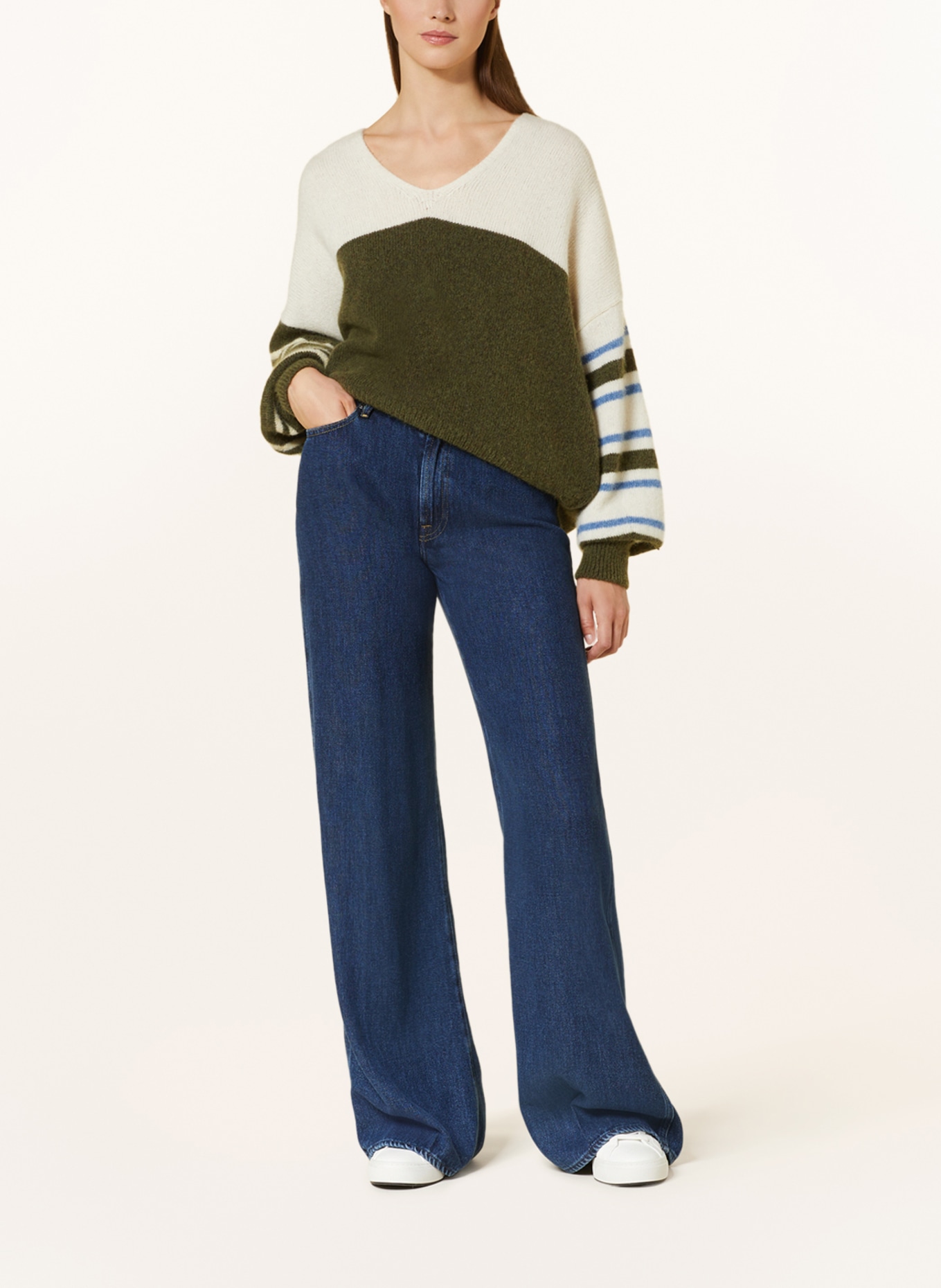BOSS Sweater FONDY with alpaca, Color: OLIVE/ CREAM/ LIGHT YELLOW (Image 2)