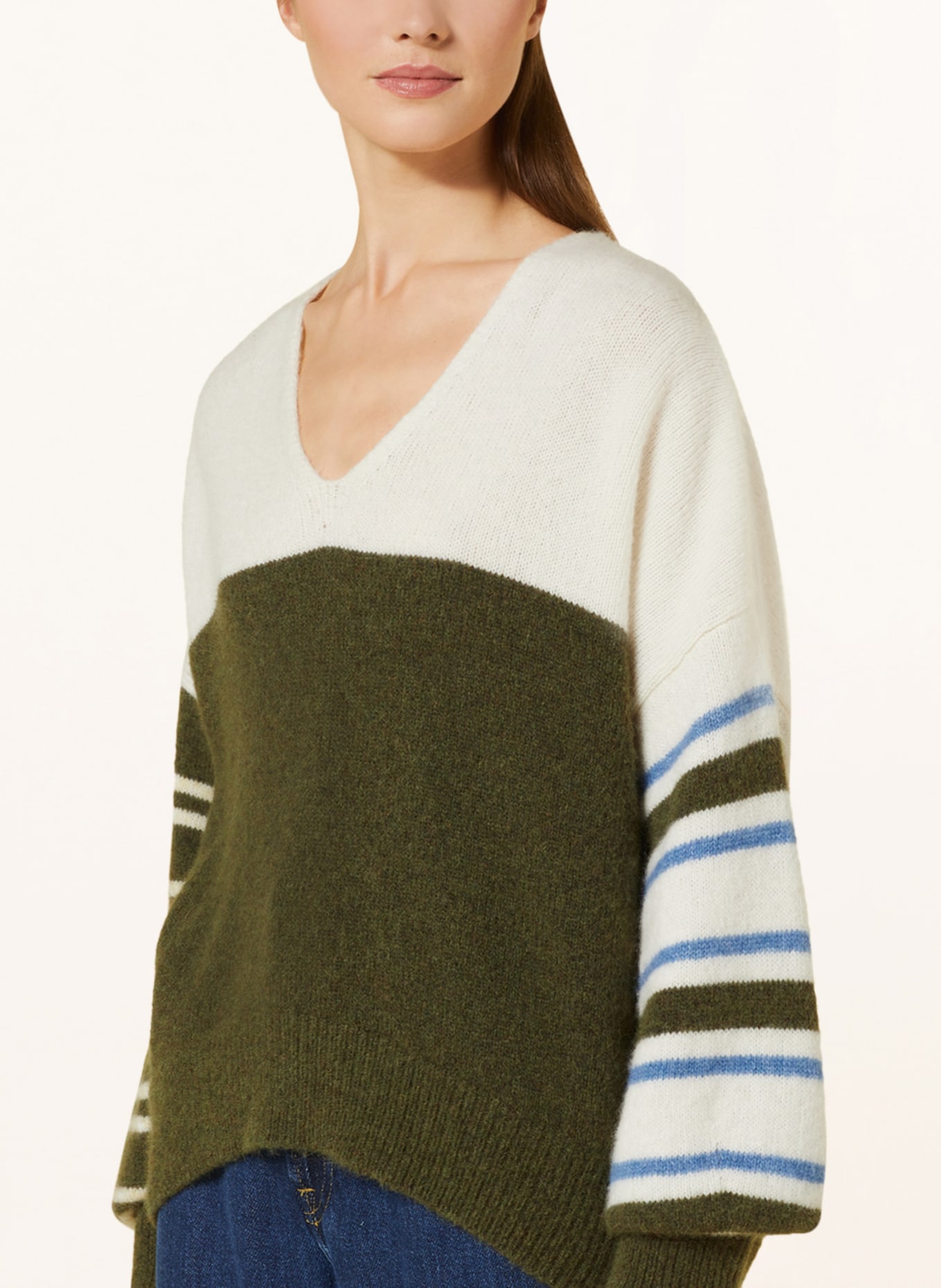 BOSS Sweater FONDY with alpaca, Color: OLIVE/ CREAM/ LIGHT YELLOW (Image 4)