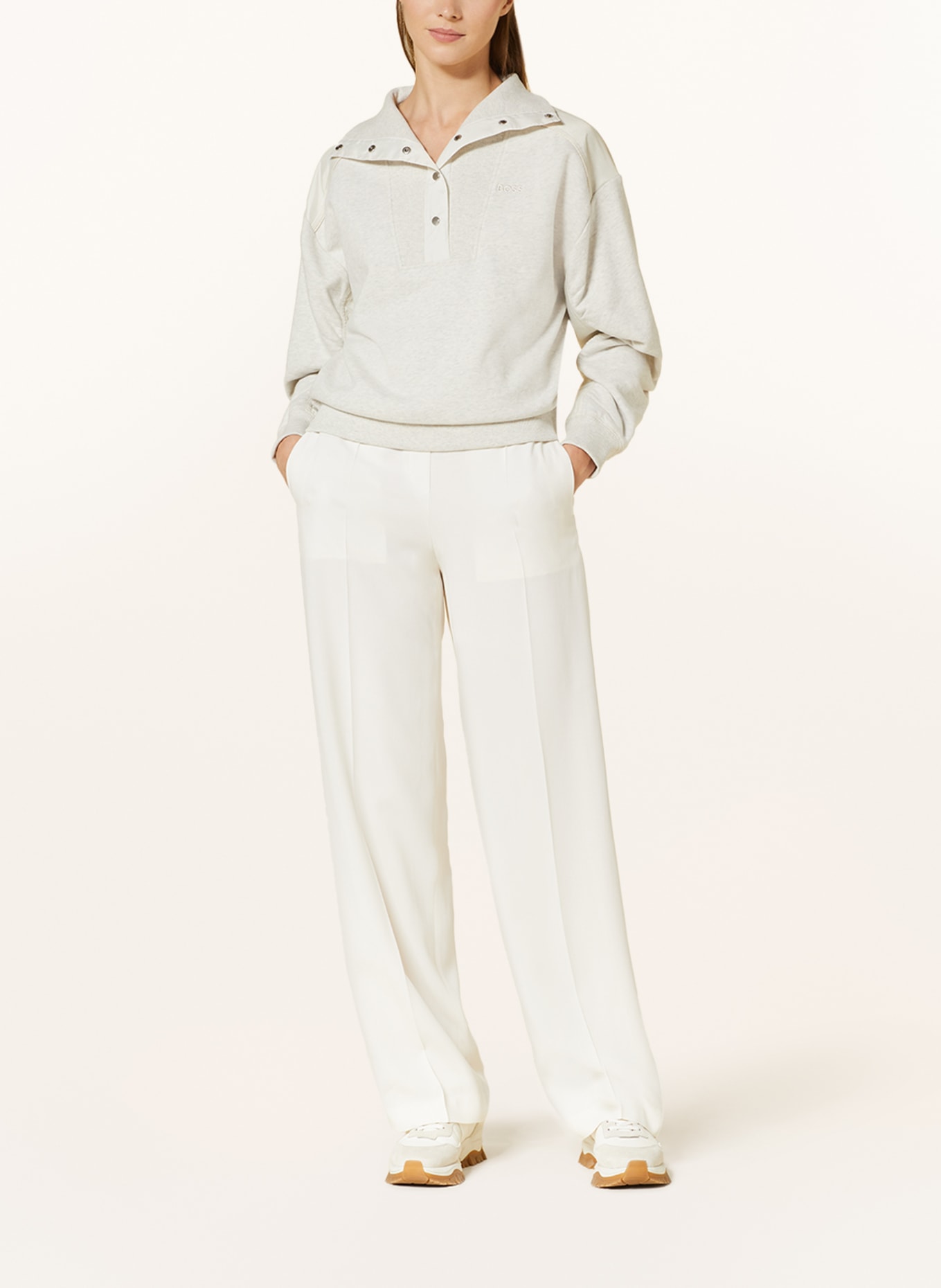 BOSS Bluza dresowa typu troyer EHYBRA z mieszanki materiałów, Kolor: KREMOWY/ ECRU (Obrazek 2)