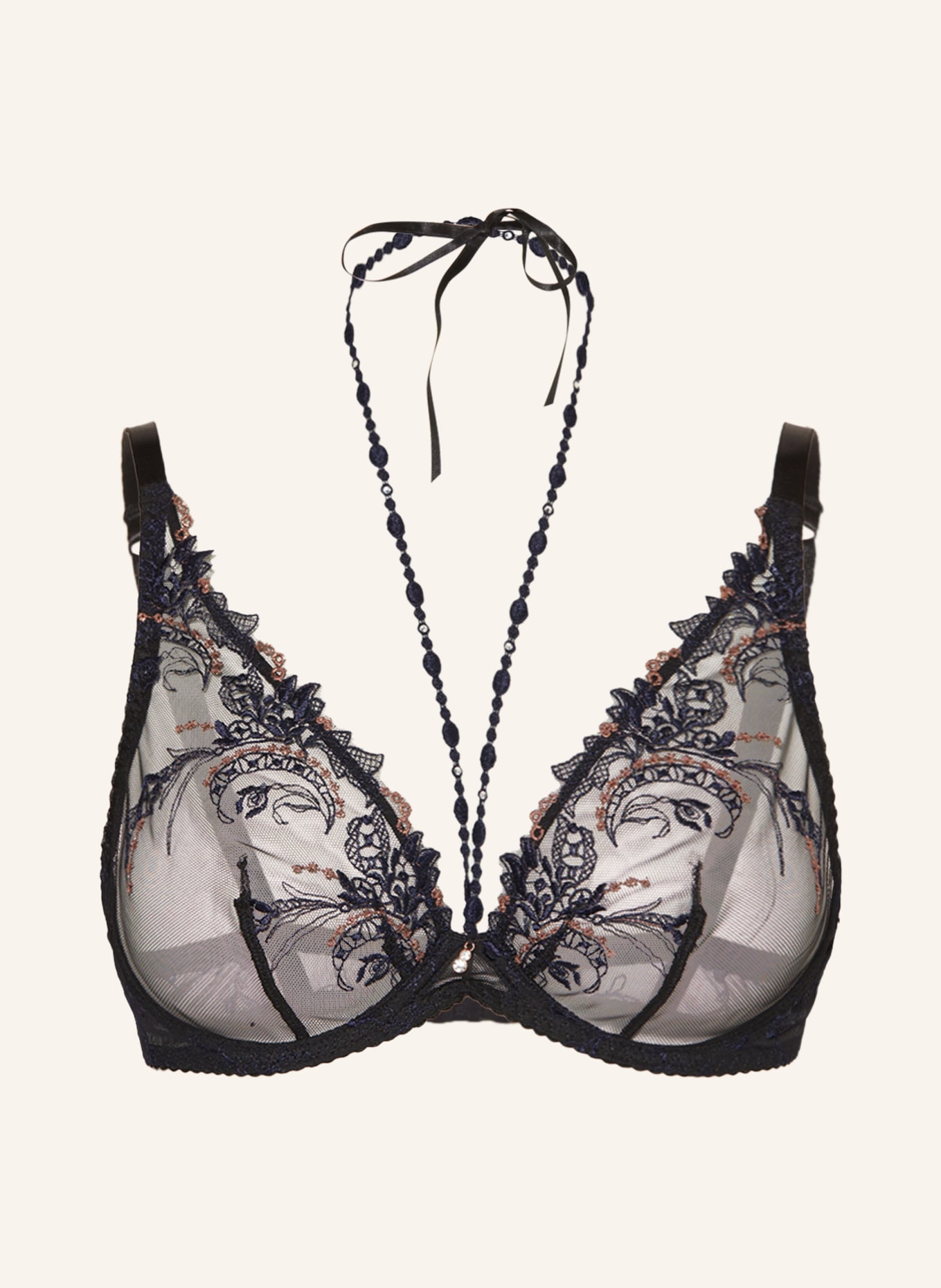Aubade Underwire bra AMOUR PRÉCIEUX with glitter thread and decorative gems, Color: BLACK/ DARK BLUE (Image 1)