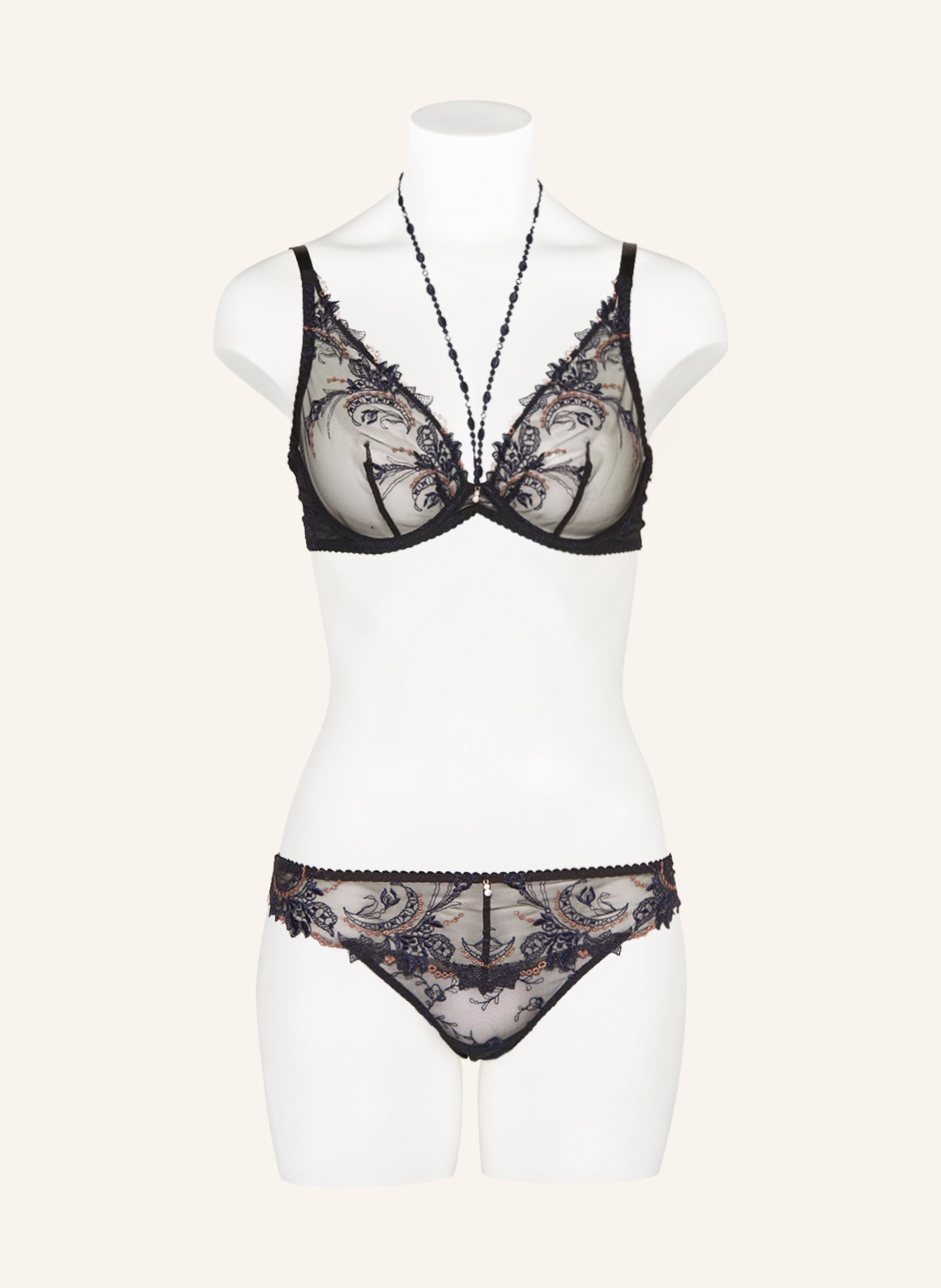 Aubade Underwire bra AMOUR PRÉCIEUX with glitter thread and decorative gems, Color: BLACK/ DARK BLUE (Image 2)