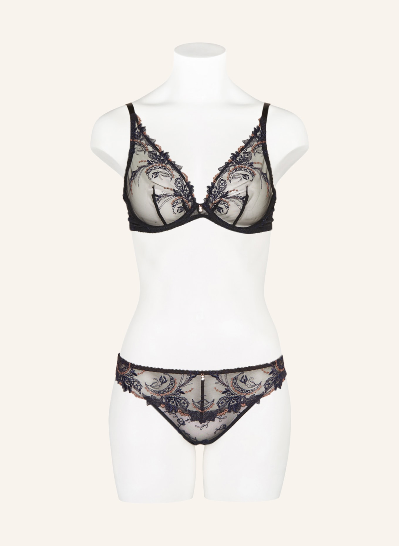 Aubade Underwire bra AMOUR PRÉCIEUX with glitter thread and decorative gems, Color: BLACK/ DARK BLUE (Image 4)