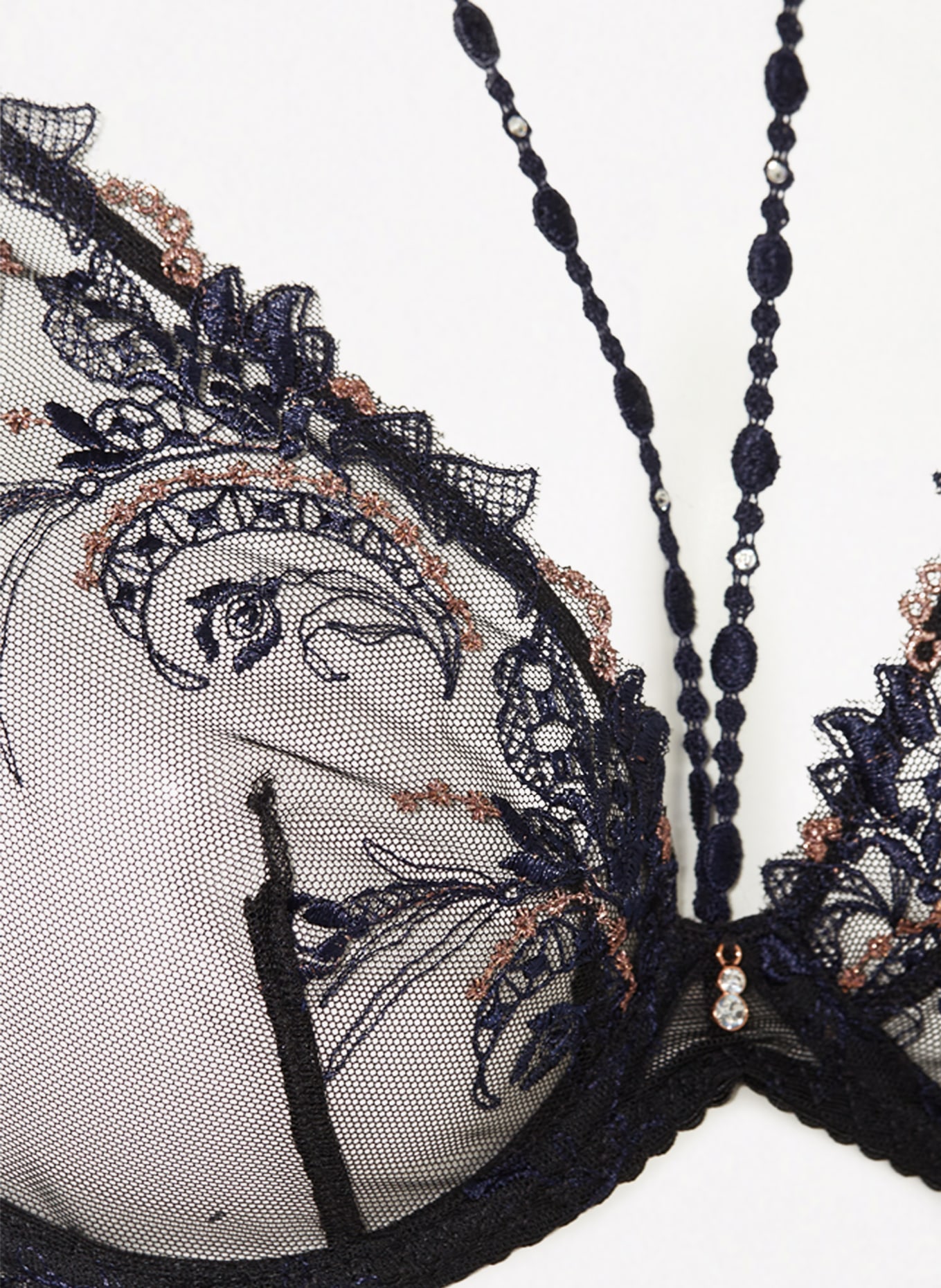 Aubade Underwire bra AMOUR PRÉCIEUX with glitter thread and decorative gems, Color: BLACK/ DARK BLUE (Image 5)