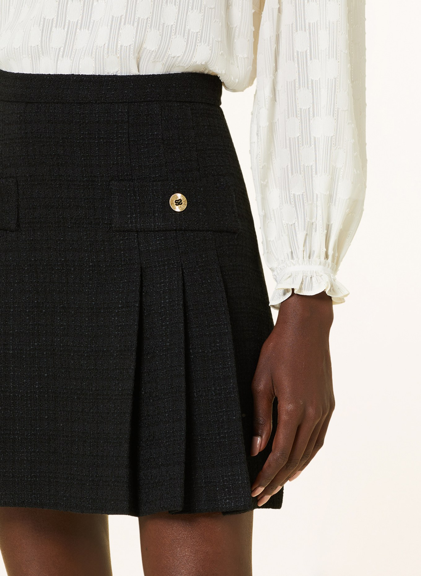 SANDRO Spódnica z tweedu, Kolor: CZARNY (Obrazek 4)