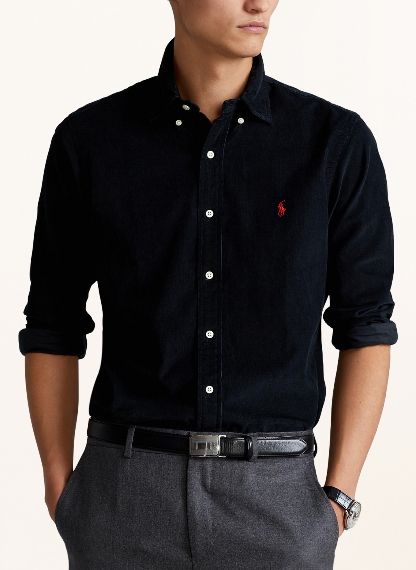 POLO RALPH LAUREN Corduroy shirt slim fit, Color: BLACK (Image 4)