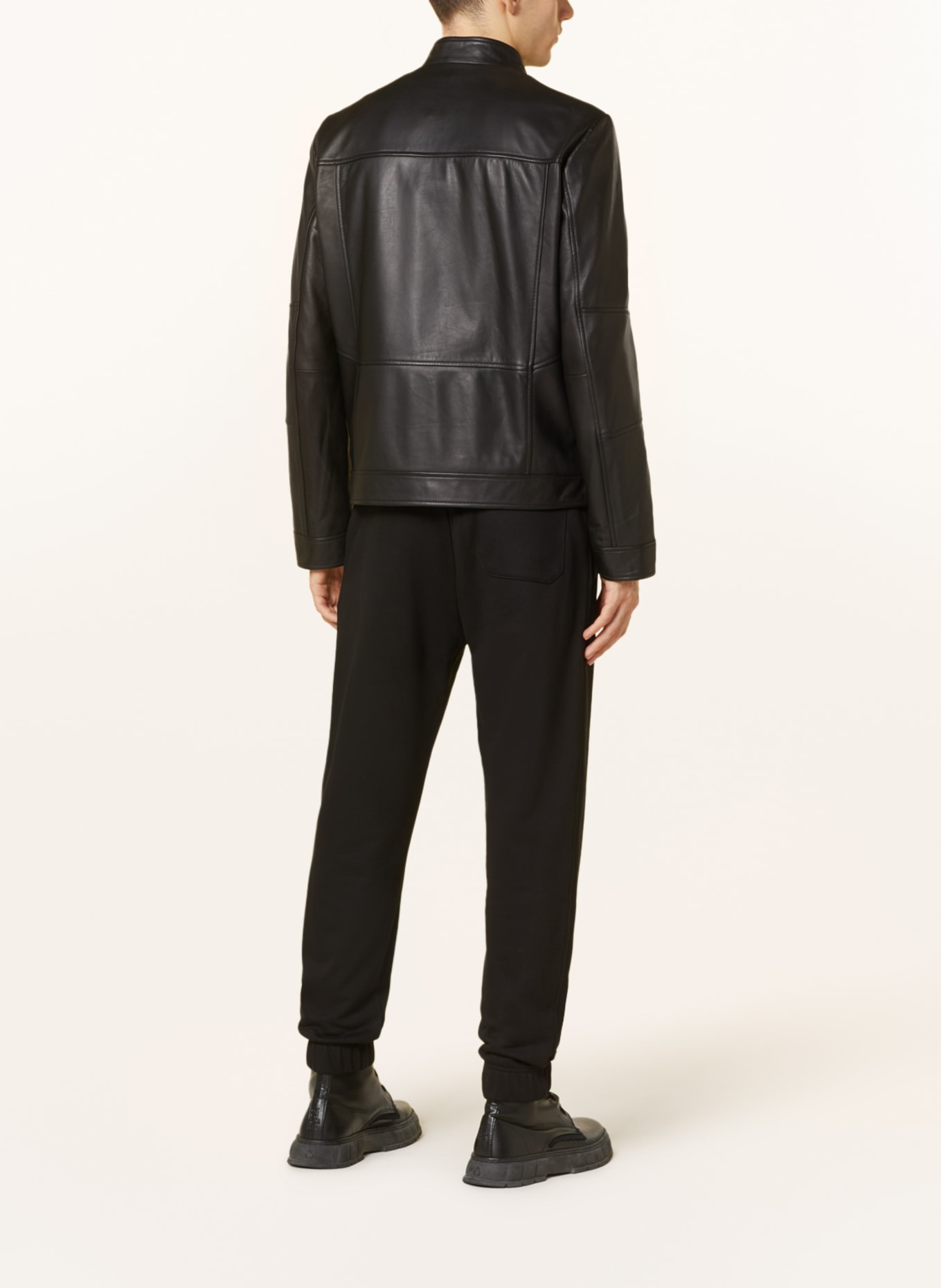 HUGO Leather jacket LOKIS, Color: BLACK (Image 3)