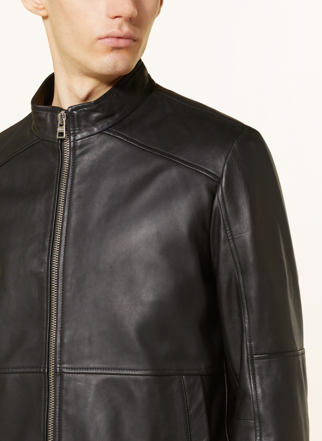 HUGO Leather jacket LOKIS, Color: BLACK (Image 4)