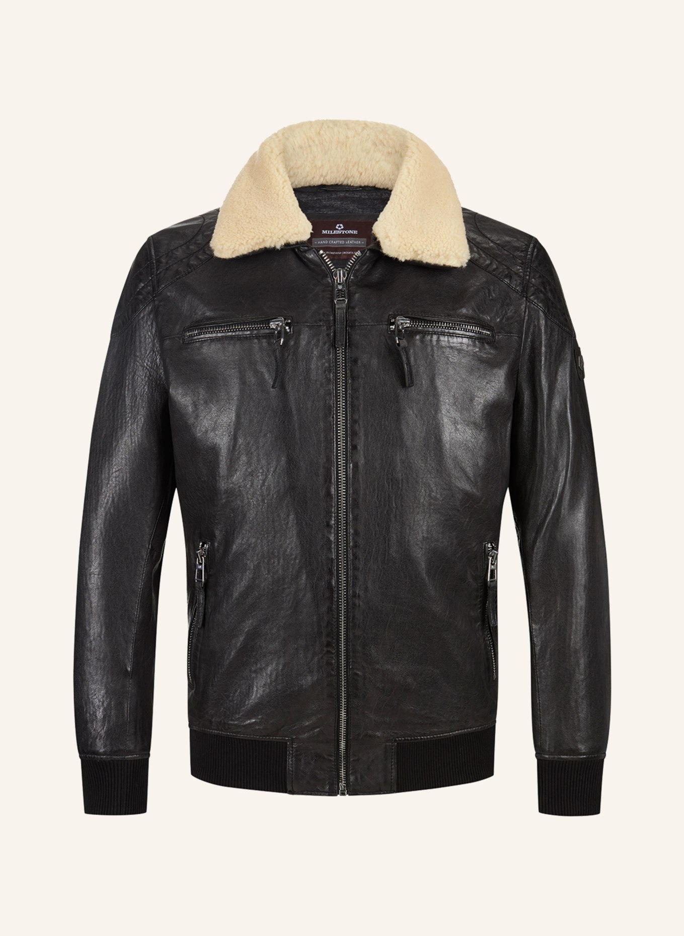 MILESTONE Leather jacket MSBEN with real fur, Color: DARK GRAY (Image 1)