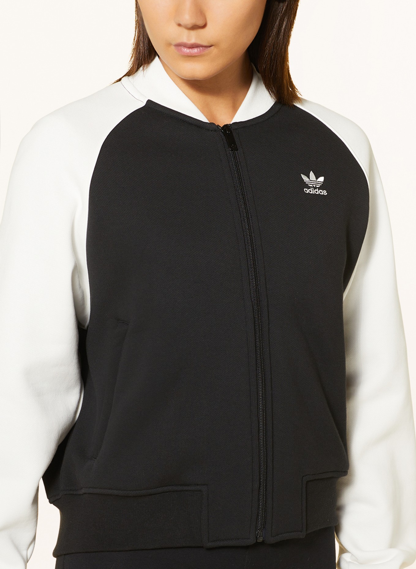 adidas Originals Sweat jacket ADICOLOR CLASSICS TREFOIL in black/ ecru | Sport-T-Shirts