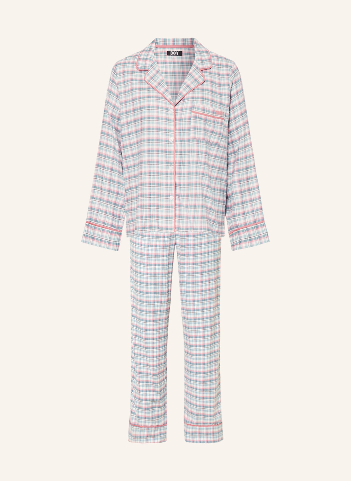 DKNY Schlafanzug aus Flanell, Farbe: BLAU/ ROSA/ WEISS (Bild 1)