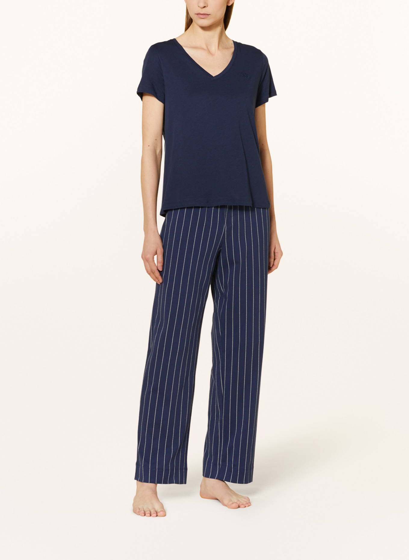 LAUREN RALPH LAUREN Schlafhose: DUNKELBLAU/ WEISS