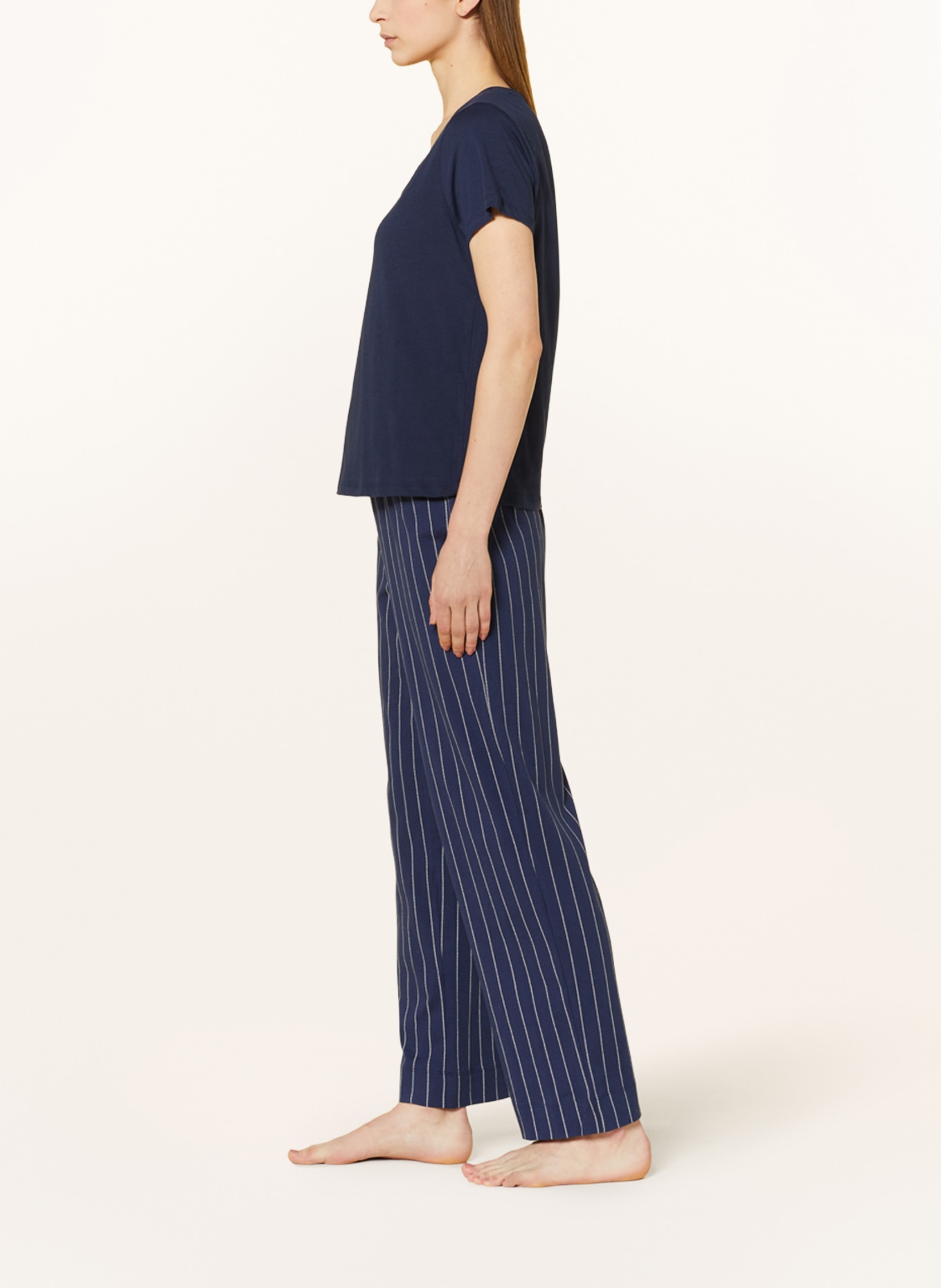 LAUREN RALPH LAUREN Schlafhose: DUNKELBLAU/ WEISS